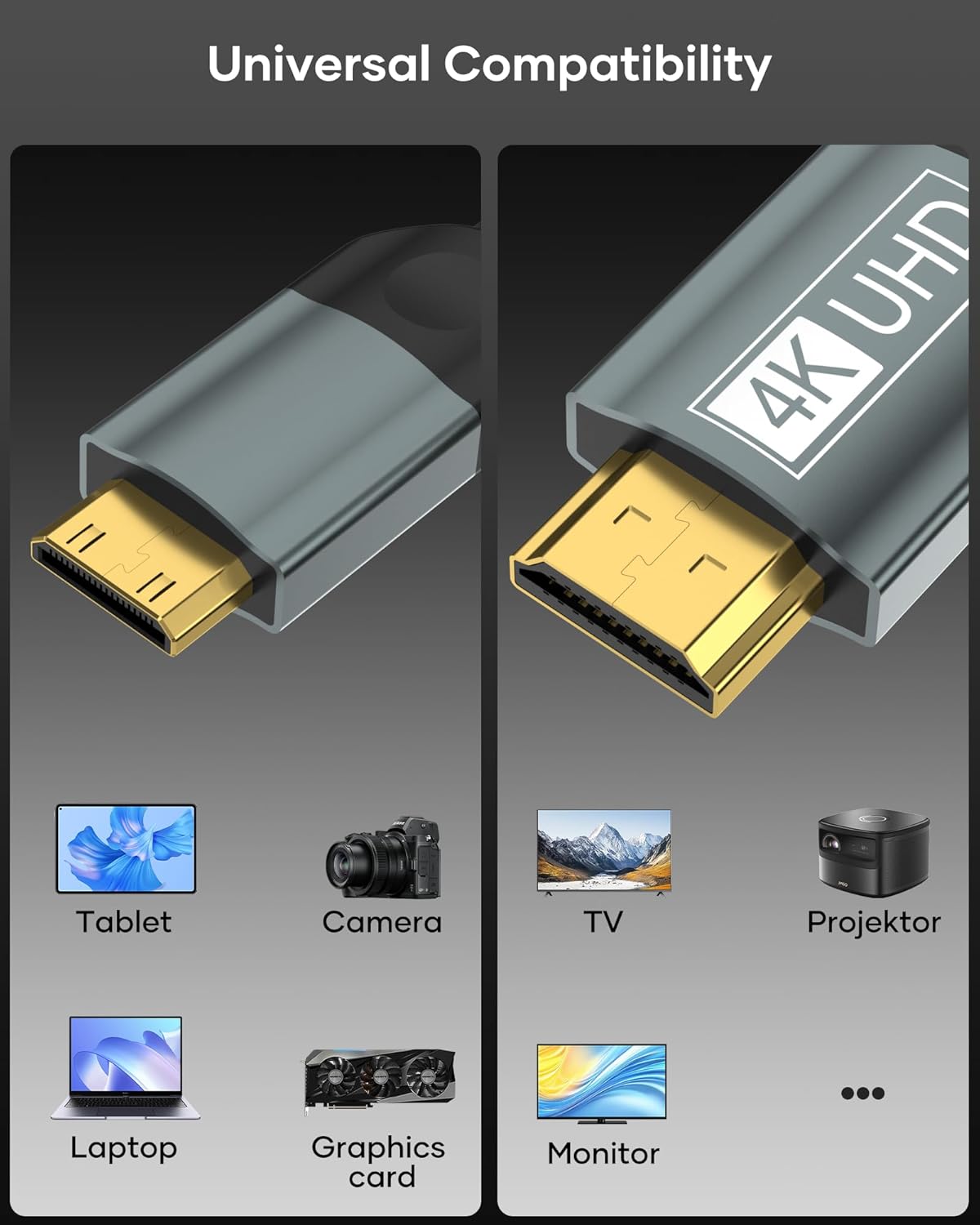 Thumbnail 4 de BRV Explorer Mini HDMI to HDMI Cable 2m: 4K@60Hz, 1440p@144Hz, Mini HDMI 2.0 to HDMI