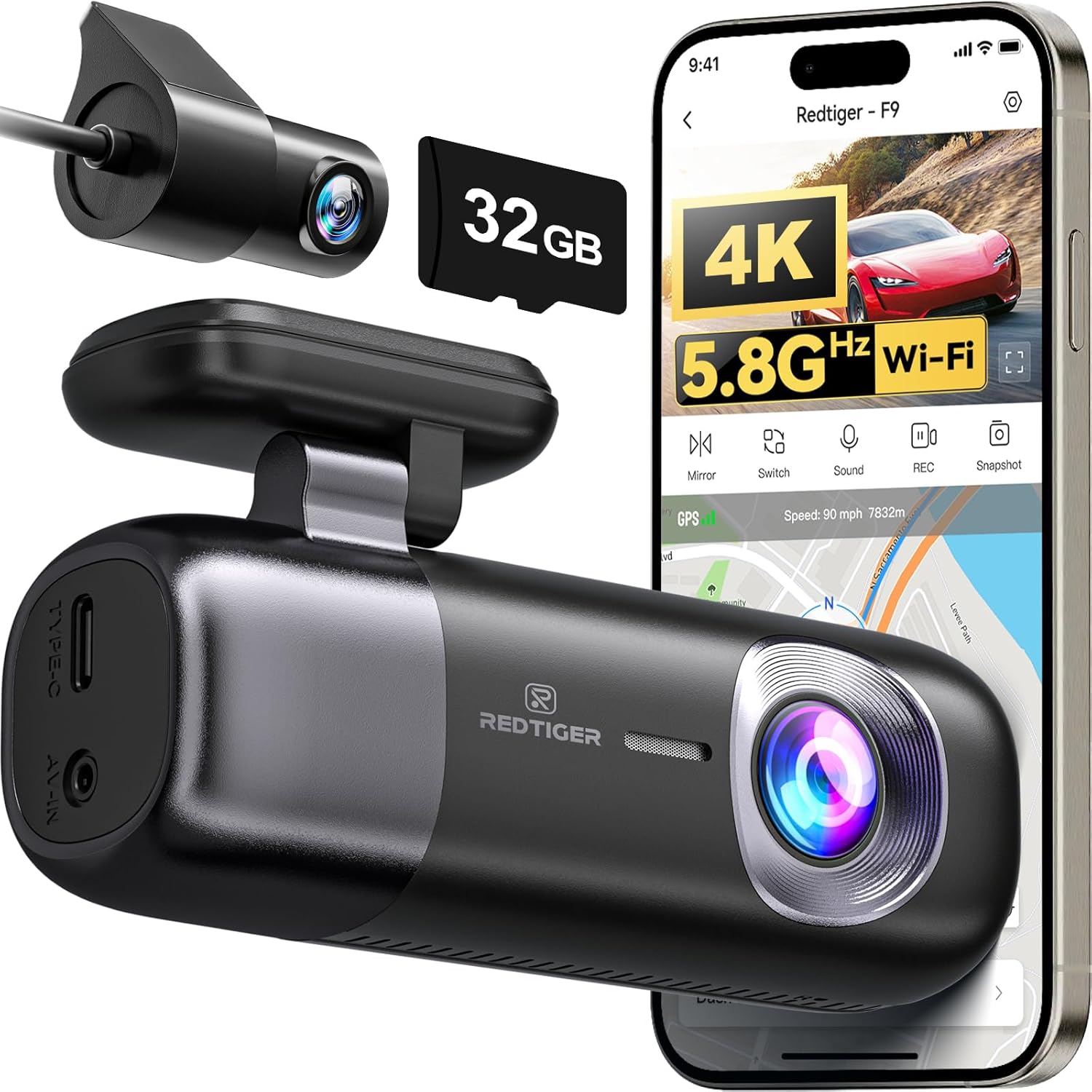 Detalle de REDTIGER F9 Dash Cam 4K Front and Rear 1080P