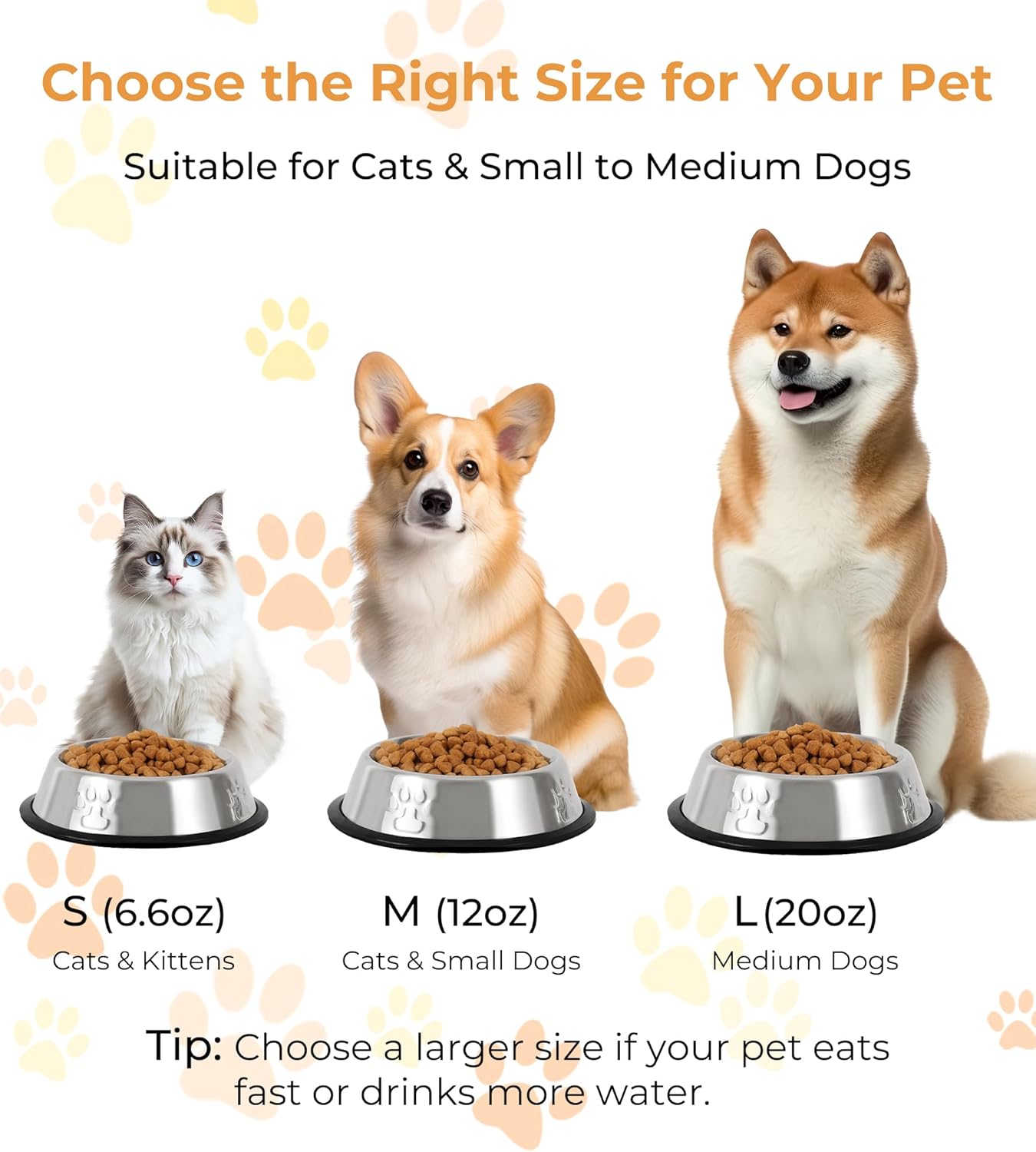 Detalle 2 de Stainless Steel Cat Bowls 3-Pack with Rubber Base (Metal Food & Water Dishes)
