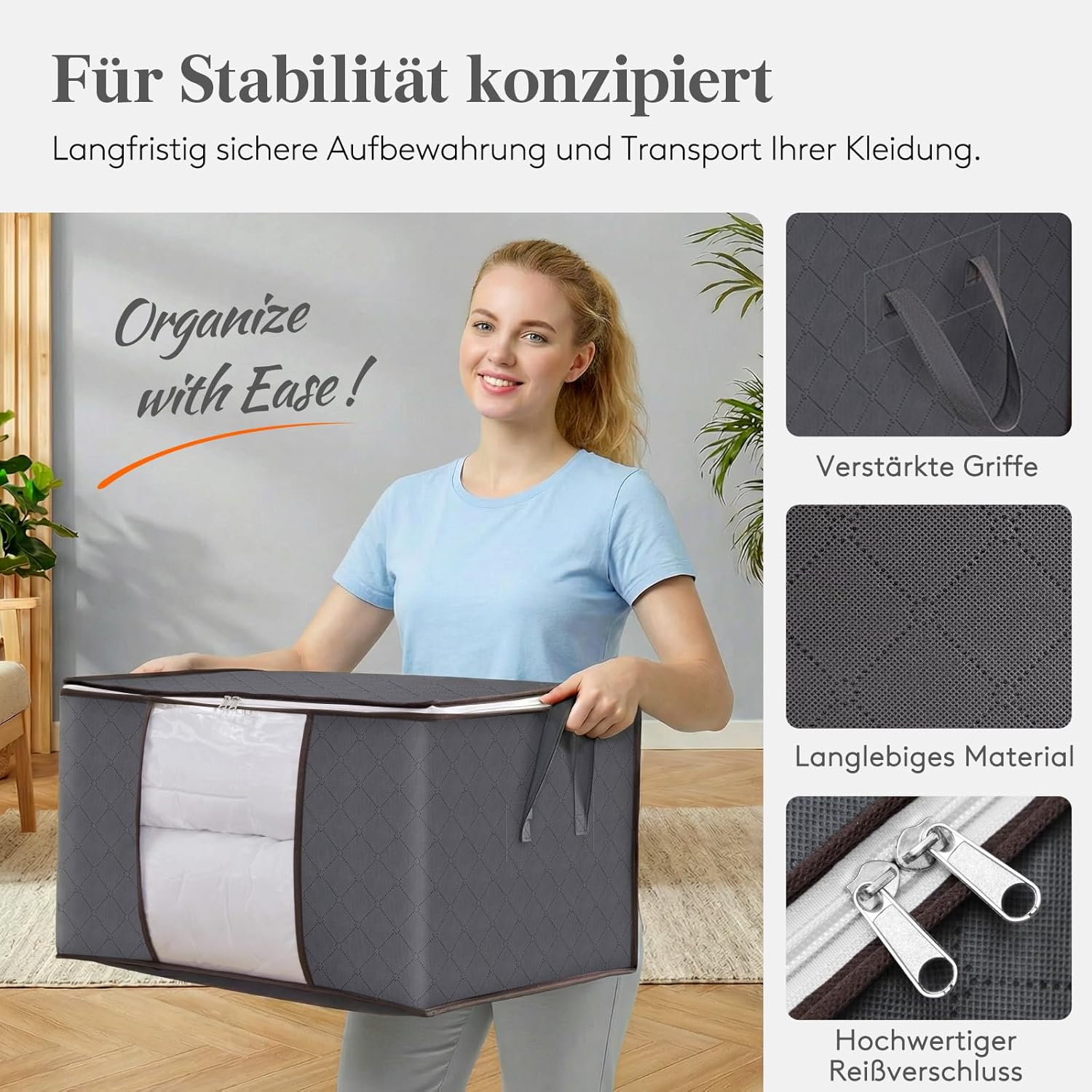 Thumbnail 4 de Lifewit Aufbewahrungstasche Groß 60L – 4 Stück, mit Deckel, verstärktem Griff, 55 × 35 × 31,5 cm, Grau