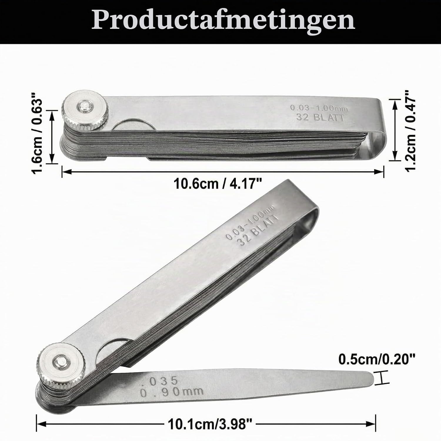 Thumbnail 3 de ZORVENIX voelermatenset met 32 bladen, metrische en inch-markeringen