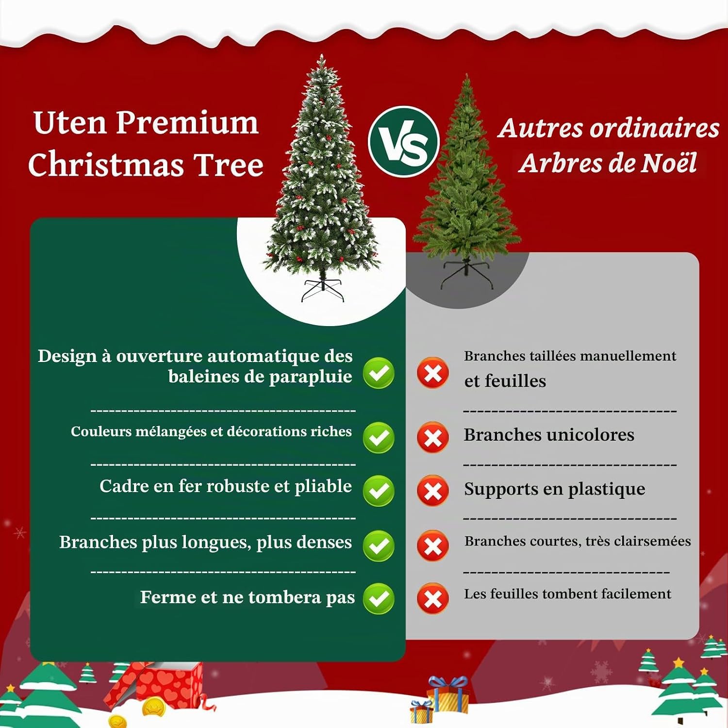 Detalle de Sapin de Noël artificiel Uten 180 cm avec flocons et baies rouges