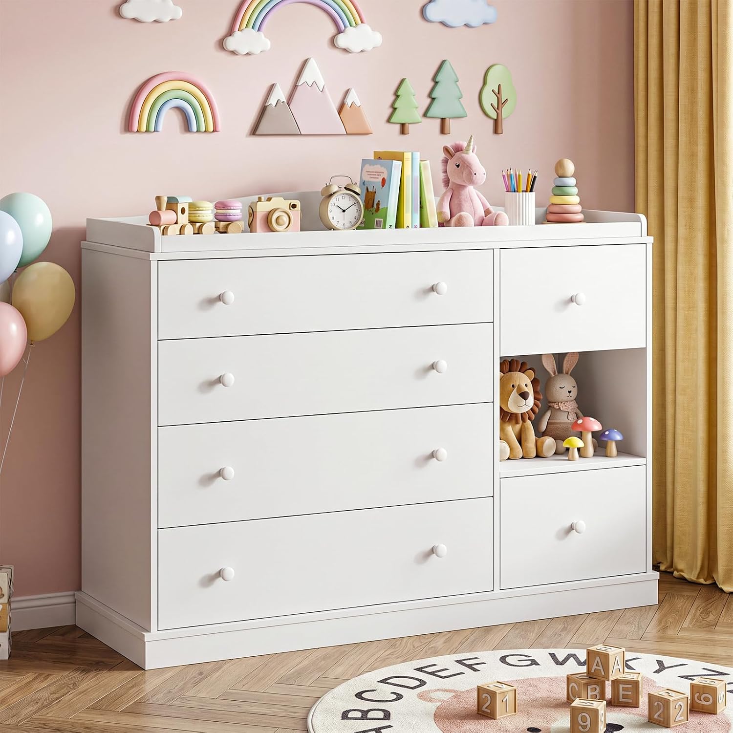 Detalle de Vabches DA0541 Kids Dresser with Changing Table, 6 Drawers and Shelf, White