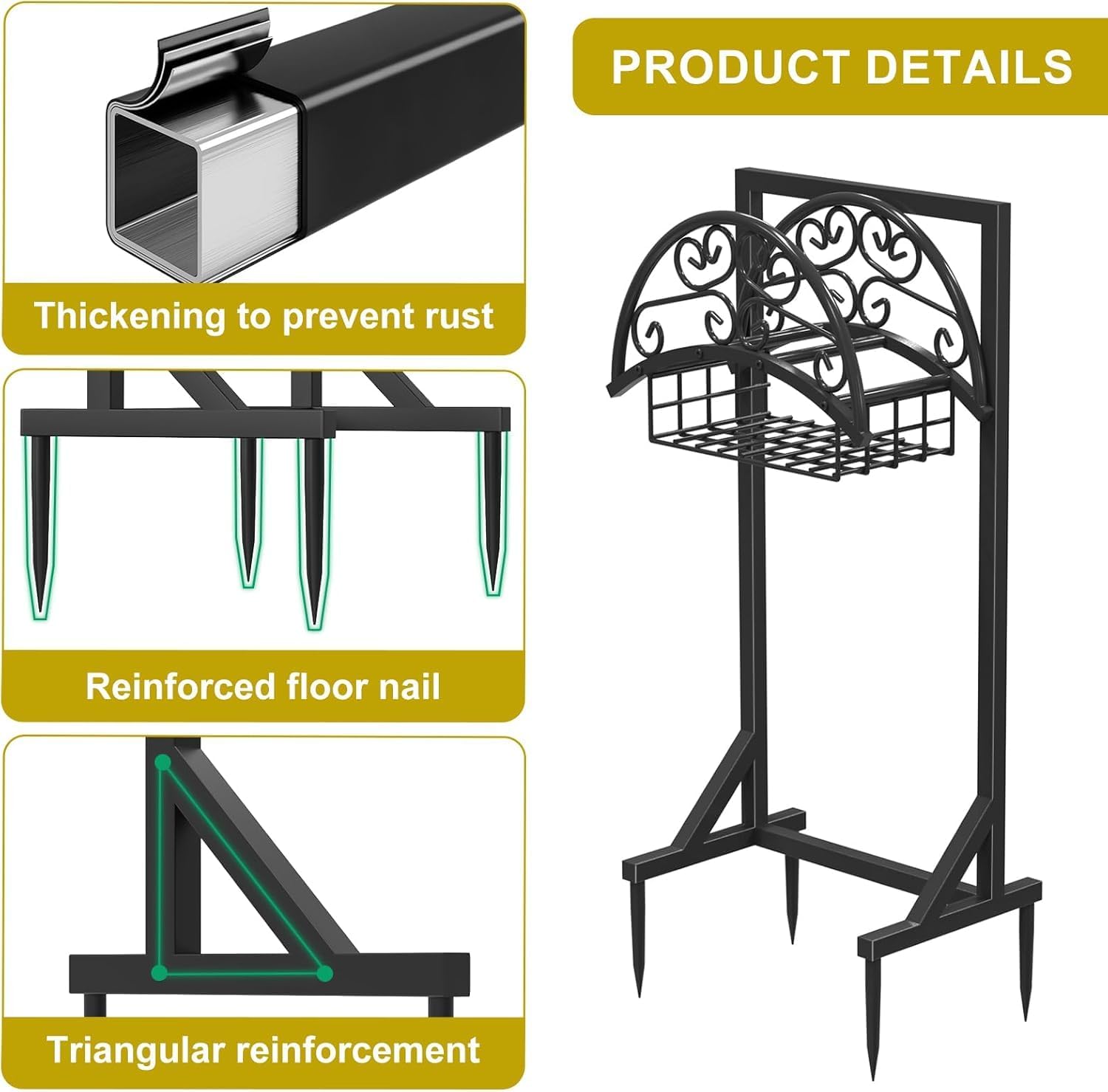 Detalle de Heavy Duty Garden Hose Holder with Storage Basket with 160-Foot Capacity