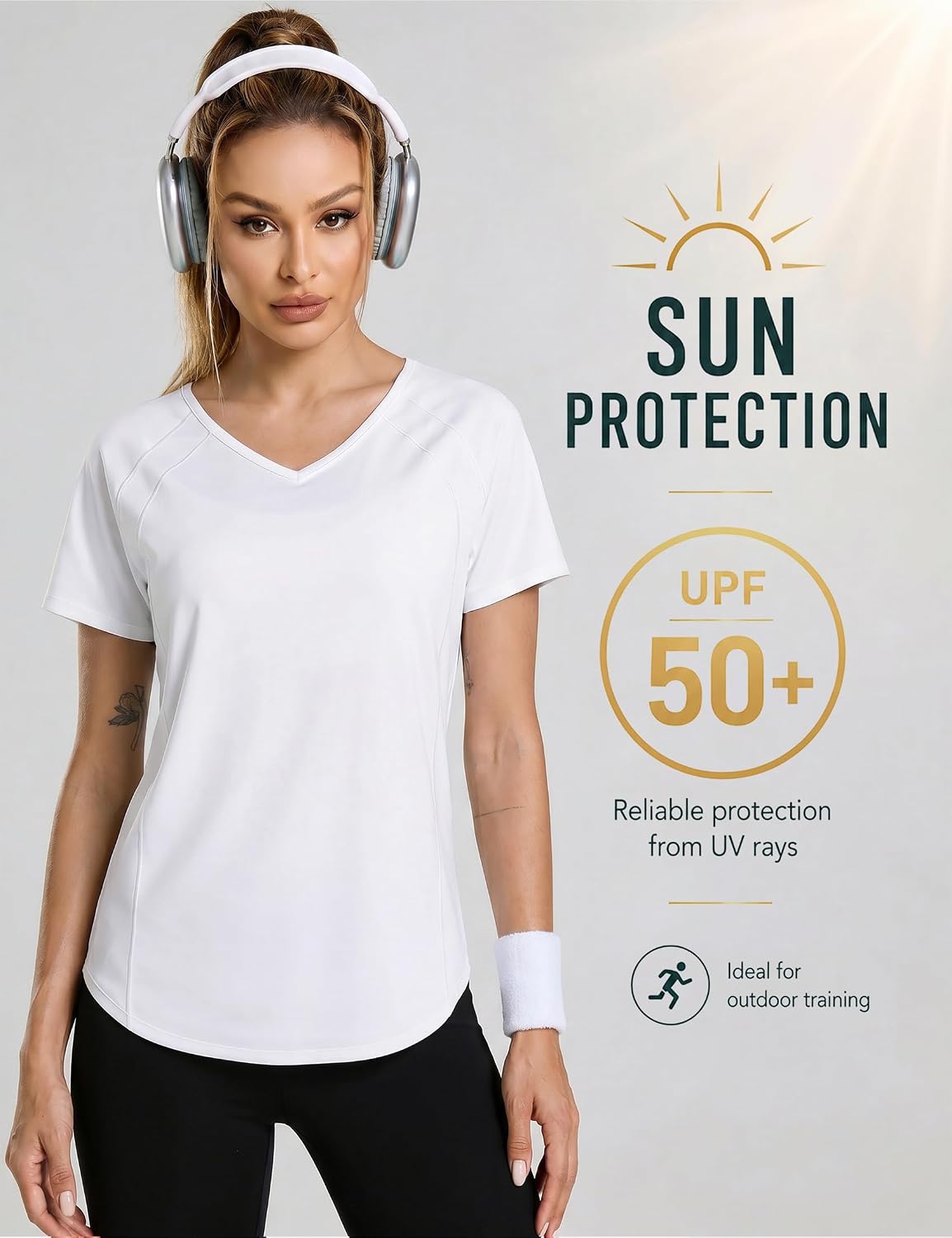 Detalle 2 de Wayleb Maglietta Sportiva da Donna con Scollo a V, Manica Raglan e Tessuto Traspirante – Ideale per allenamento e yoga