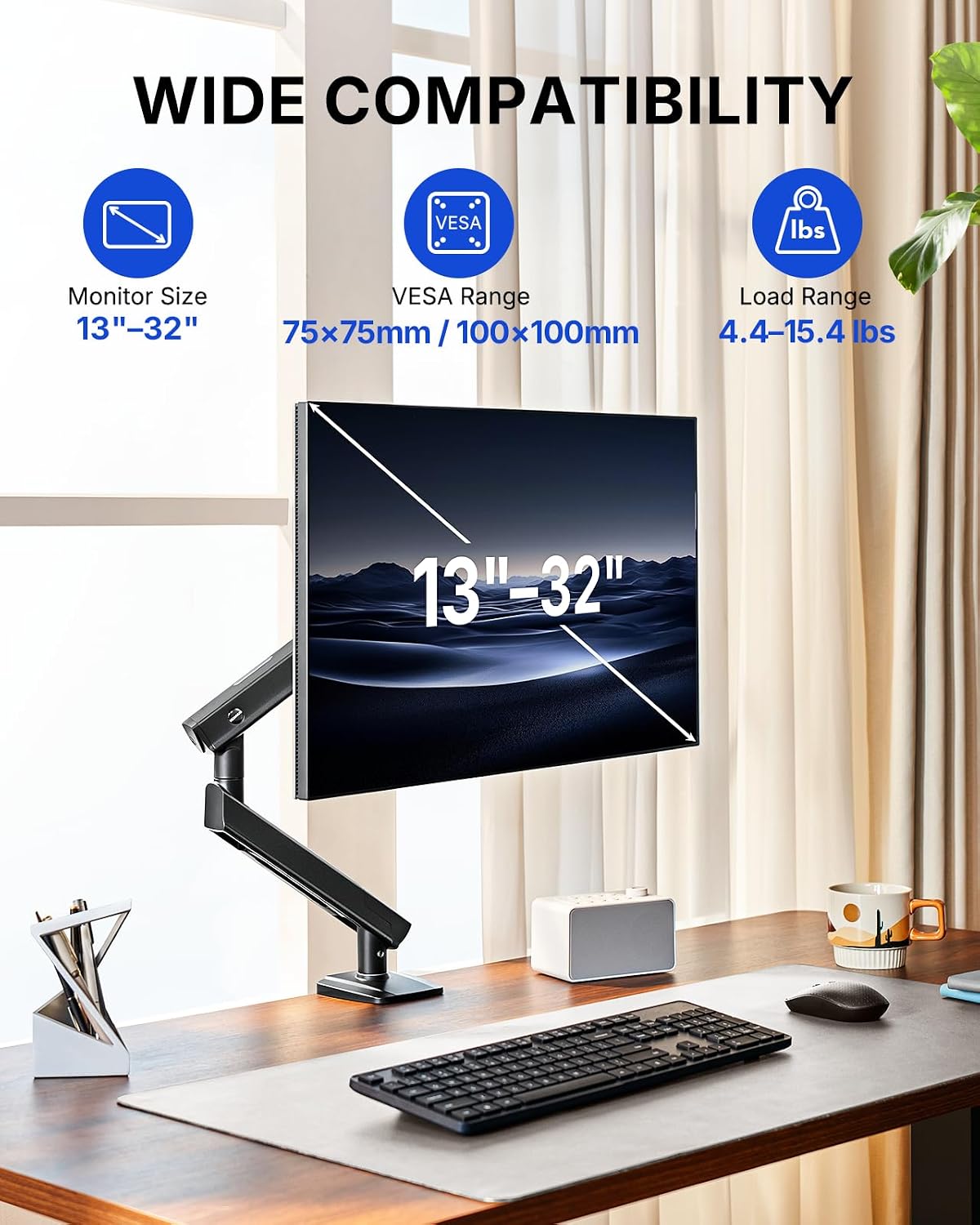Detalle 2 de HUANUO FlowLift™ Pro HNDMA118B-SS monitorarm voor 13–32 inch, aluminium