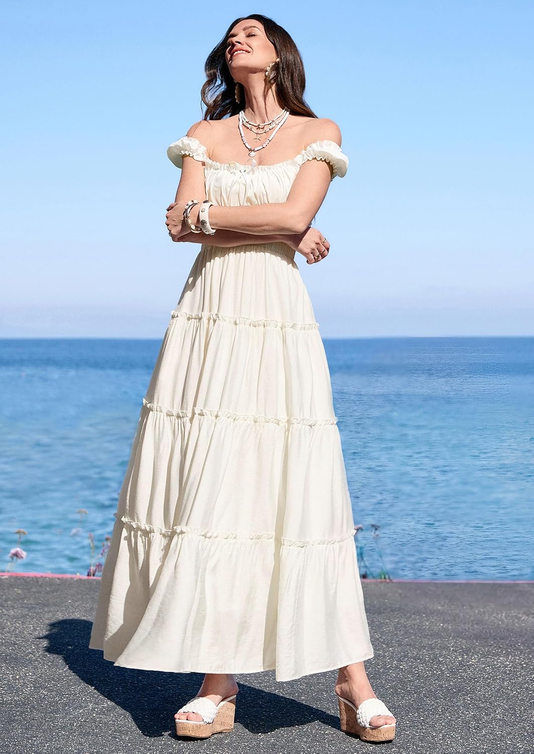 Thumbnail 6 de PRETTYGARDEN Boho Tiered Maxi Skirt for Women with Elastic Waistband & Side Pockets