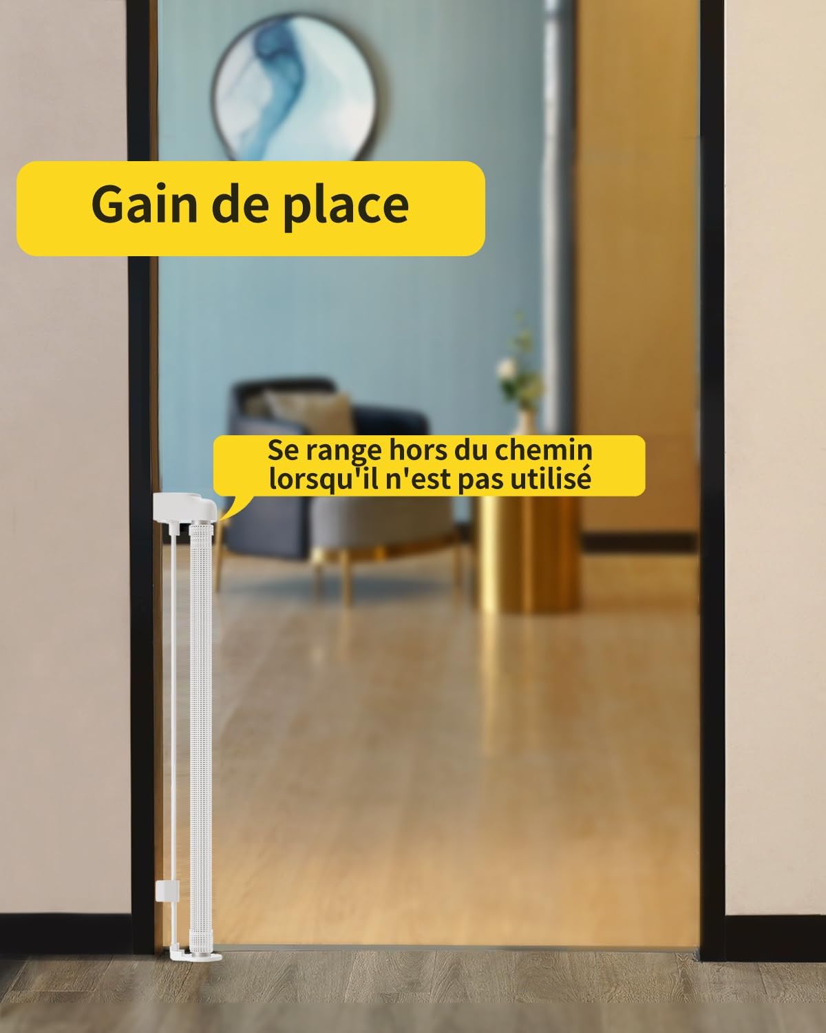 Thumbnail 3 de dearlomum Barrière de sécurité rétractable extensible 0–180 cm pour bébé et chiens (blanc)