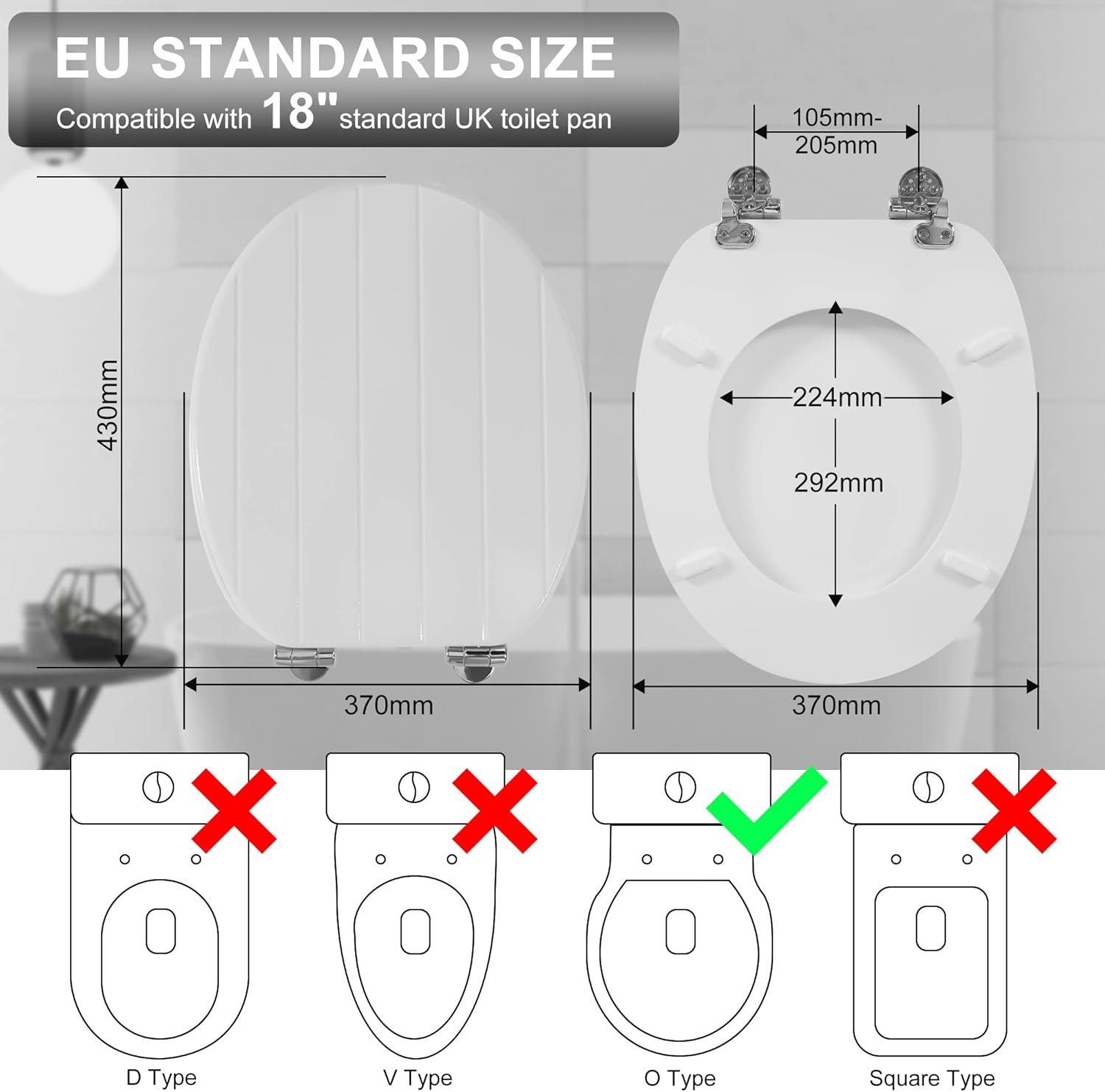 Detalle 2 de Angel Shield White Wooden Toilet Seat Antibacterial Adjustable Hinges Toilet Seat Fits Never Slips for Bathroom with Soft Close and Quick Release for Easy Clean and Assembly (Soft Close, White)
Angel Shield White Wooden Toilet Seat Antibacterial A…