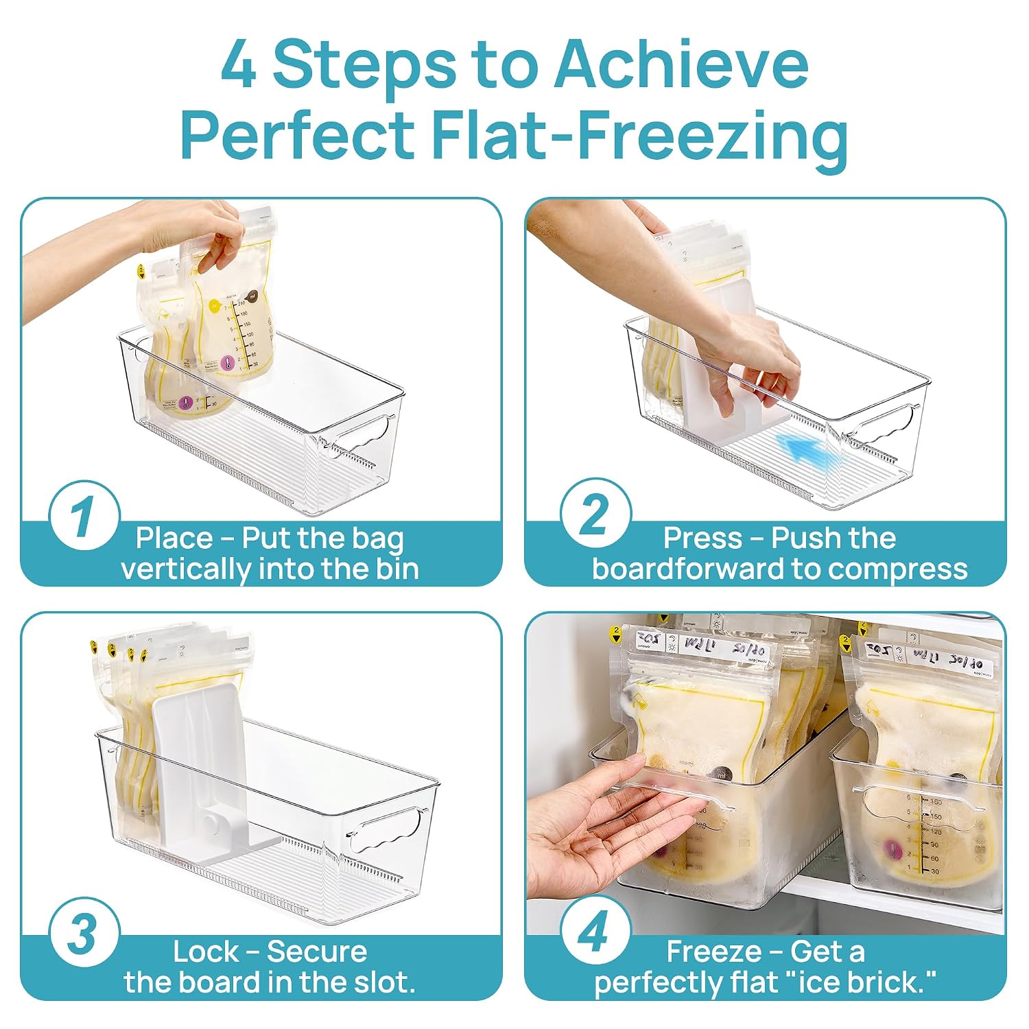 Detalle de Vtopmart 2 Sliders Breast Milk Bag Organizer, 8-Pack with Adjustable Dividers