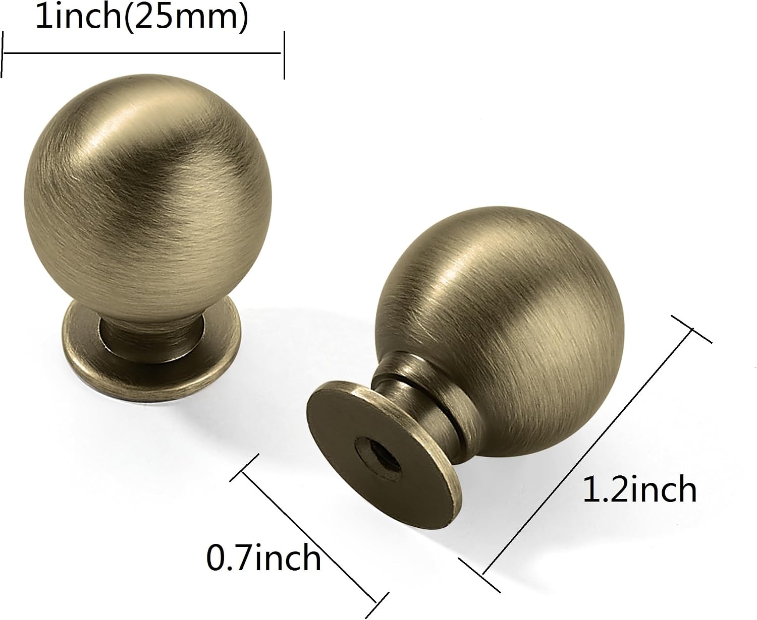 Detalle 2 de CABDM Vintage Ball Cabinet Knobs, 10-Pack, 1-Inch Brushed Antique Brass