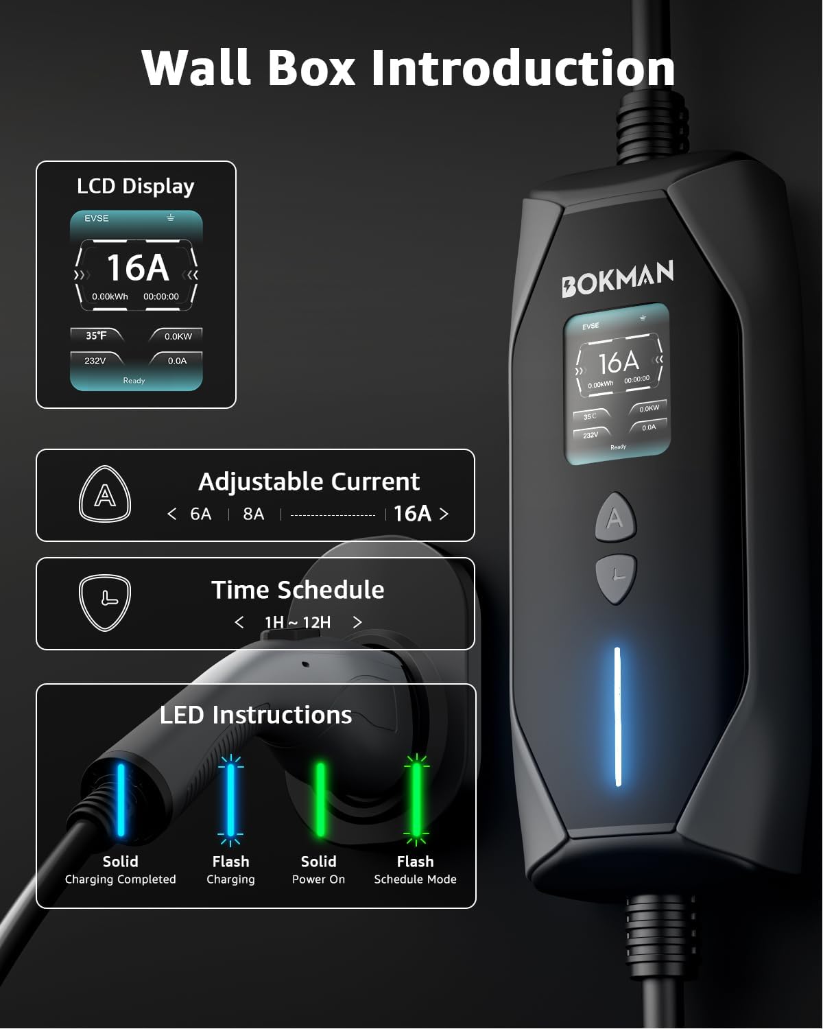 Detalle 2 de bokman Portable EV Charger 25ft 🔌