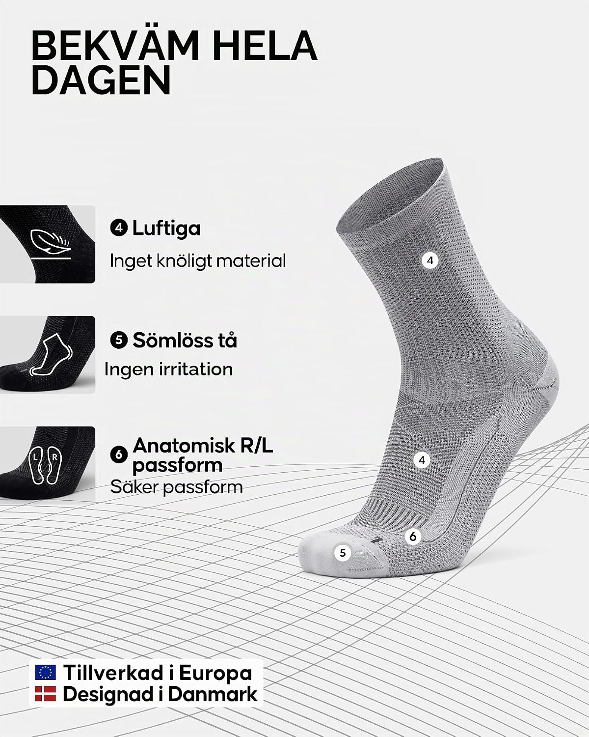 Detalle de DANISH ENDURANCE stödstrumpor för plantarfasciit, 2-pack med riktad kompression