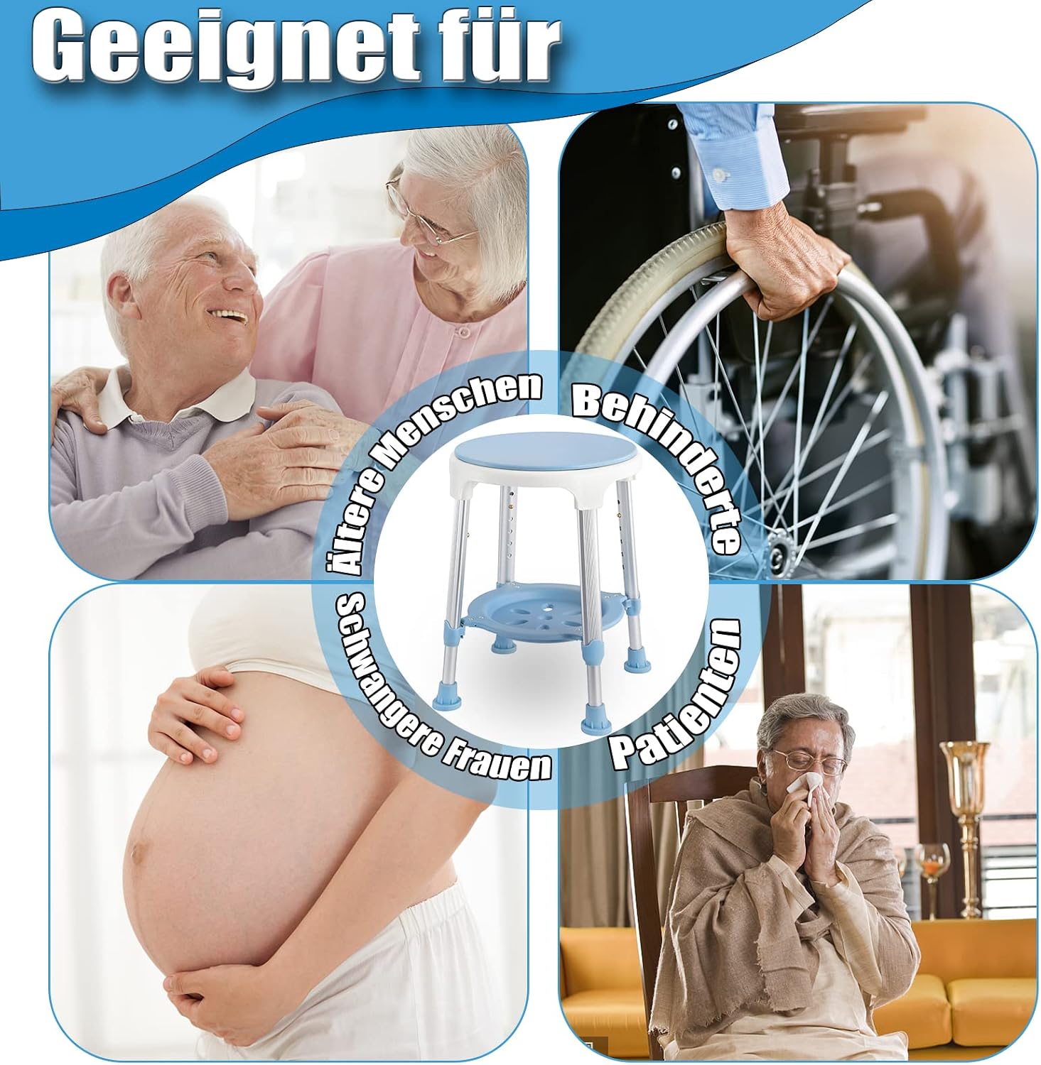 Thumbnail 4 de LZQ-(HAG1326) Adjustable Shower Stool with 360° Rotating Tray