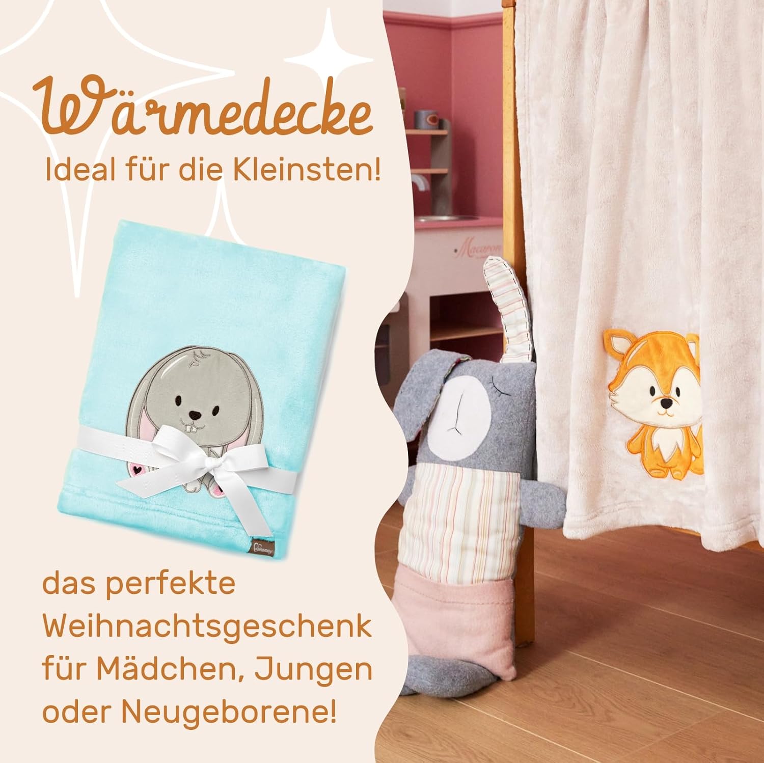 Thumbnail 2 de Be Mammy Coperta calda per bambini con peluche 3D Coniglio Blu Polvere