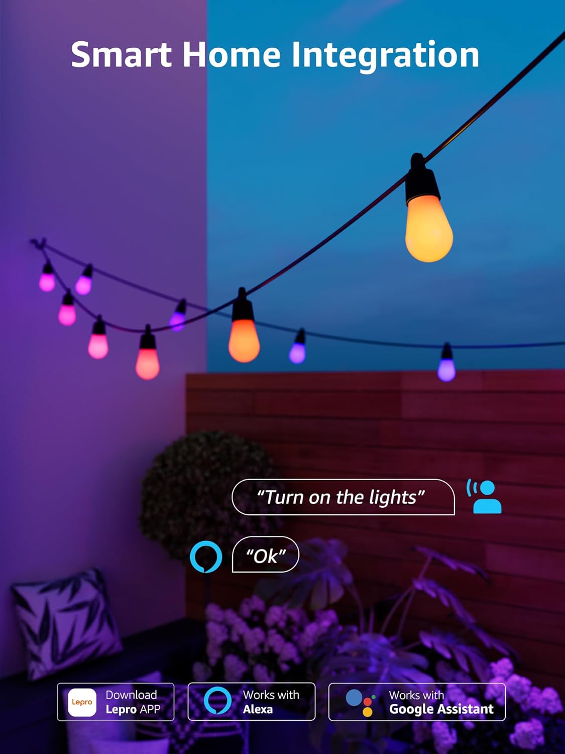 Thumbnail 2 de Lepro ZB1 AI Festoon Lights Outdoor 15m (RGB + IC Warm White) – Smart music sync string lights with Alexa