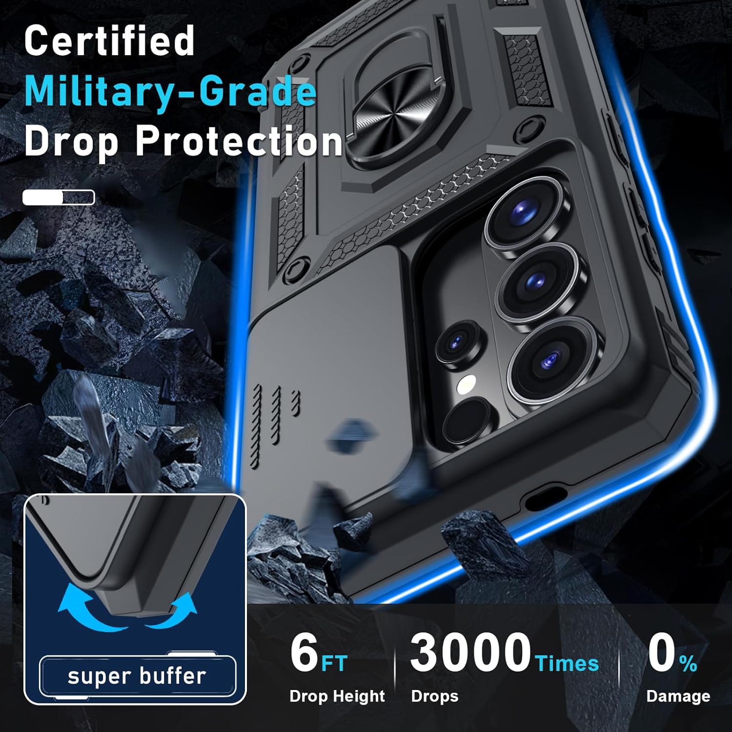 Thumbnail 4 de Janmitta Heavy-Duty Galaxy S26 Ultra Case with Sliding Camera Lens Cover, Screen Protector & 360° Metal Kickstand (2026 Black)