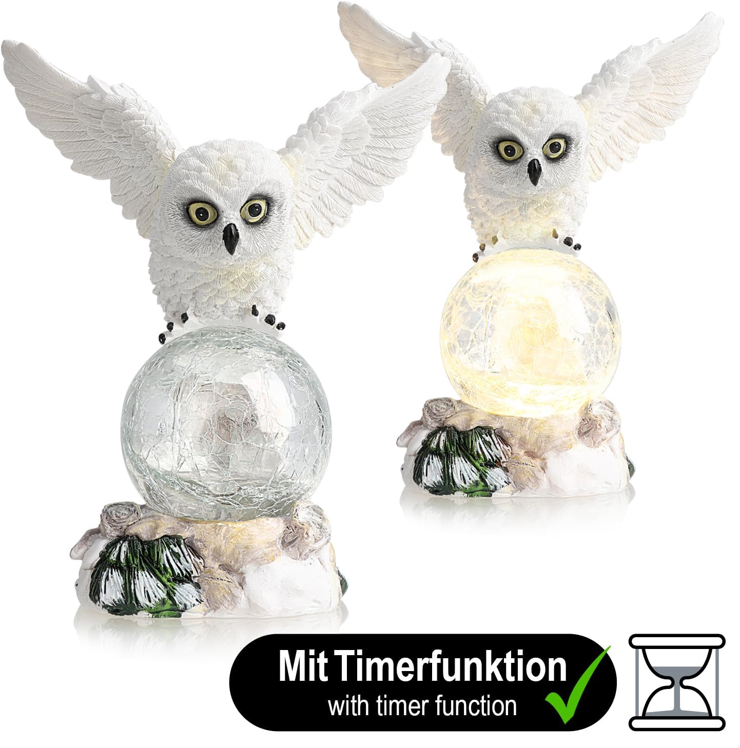 Thumbnail 3 de com-four® Figurine LED Hibou avec Boule de Verre (chouette) et minuterie