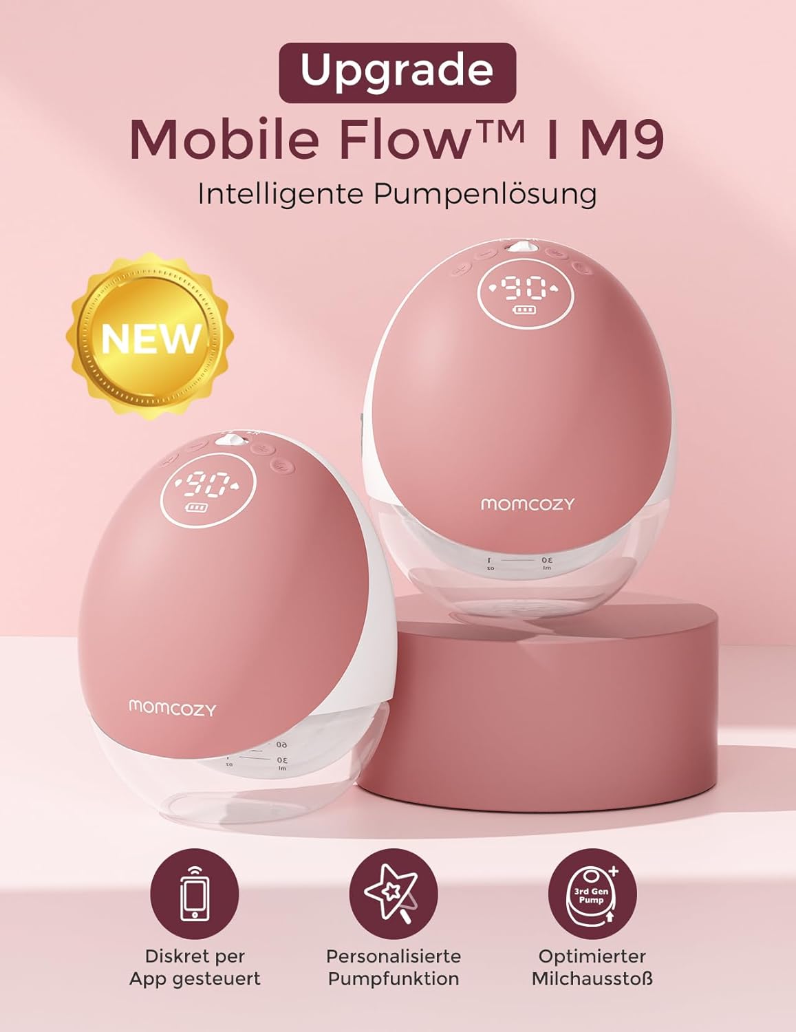 Thumbnail 4 de momcozy Mobile Flow M9 Upgrade – freihändige elektrische Milchpumpe mit App-Steuerung, 15 Saugstufen (24 mm, 2 Stück)