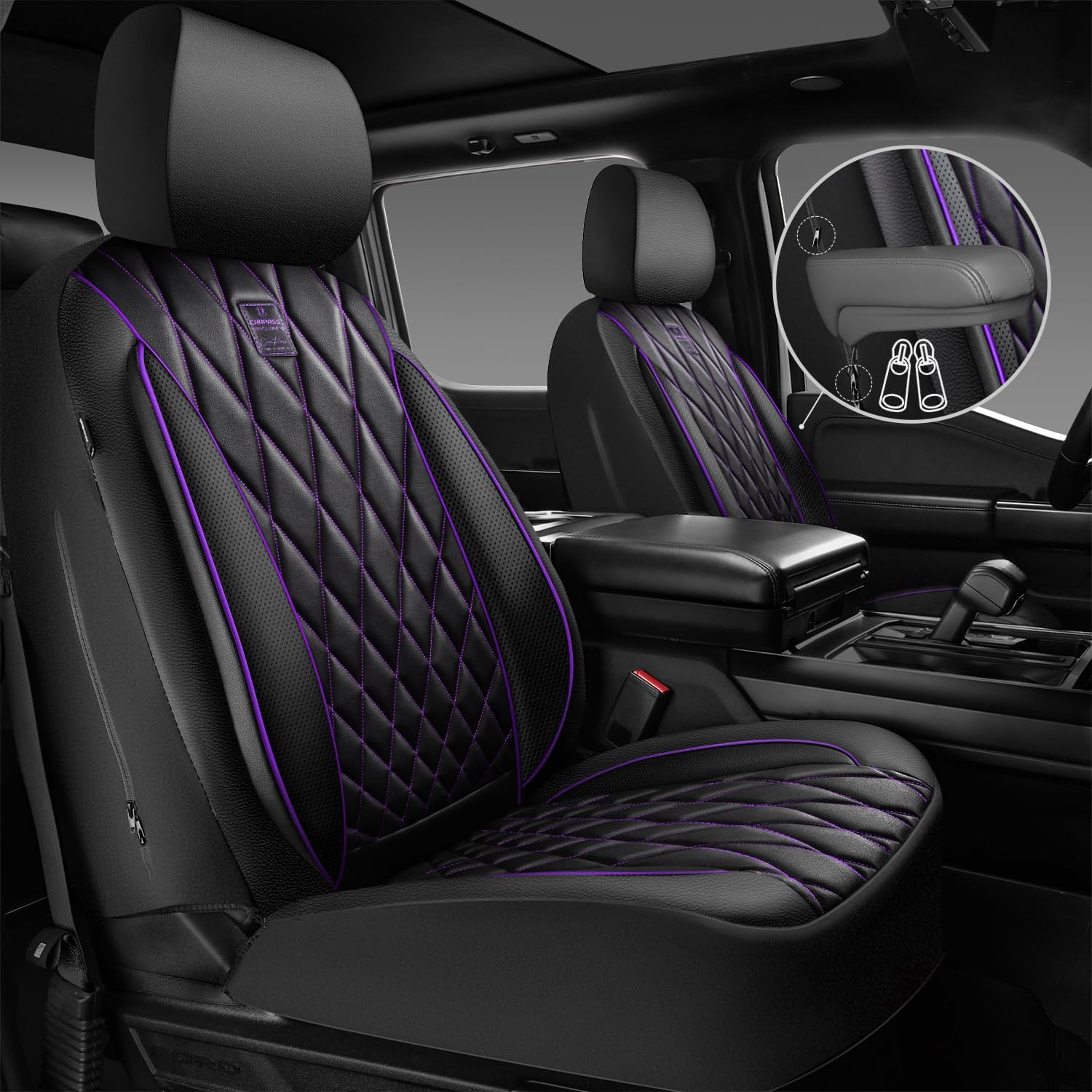 Detalle 2 de CAR PASS Piping Luxury Faux Leather Seat Covers 2-Pack