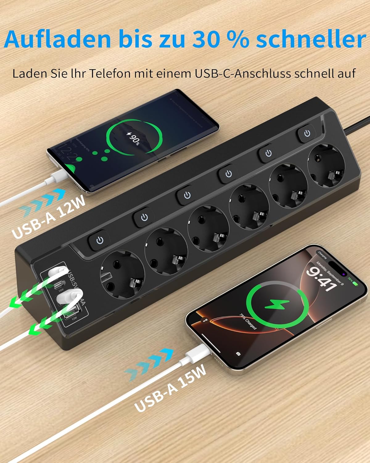 Detalle 2 de Eck Steckdosenleiste mit USB C 2 m Kabel