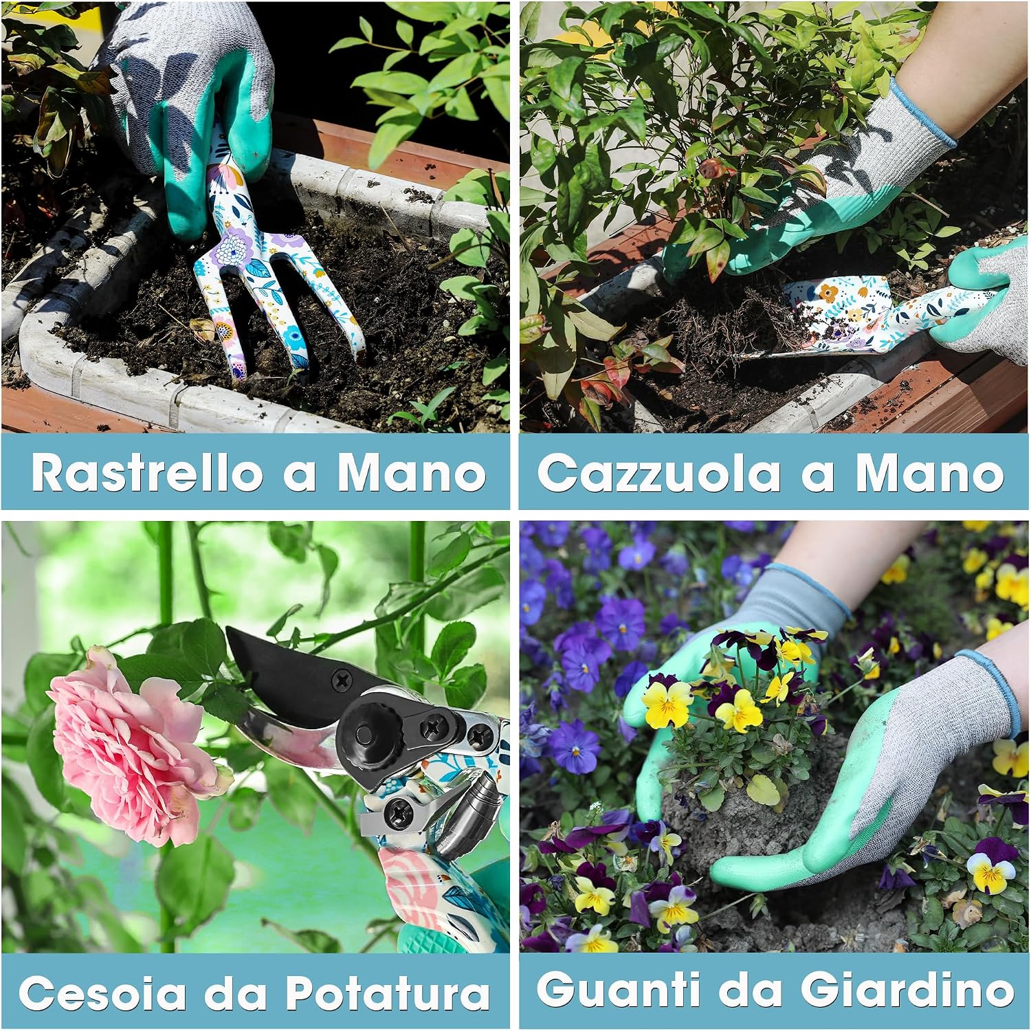 Detalle de WORKPRO set di attrezzi da giardino da 4 pezzi con confezione regalo (pala, cesoie, guanti)