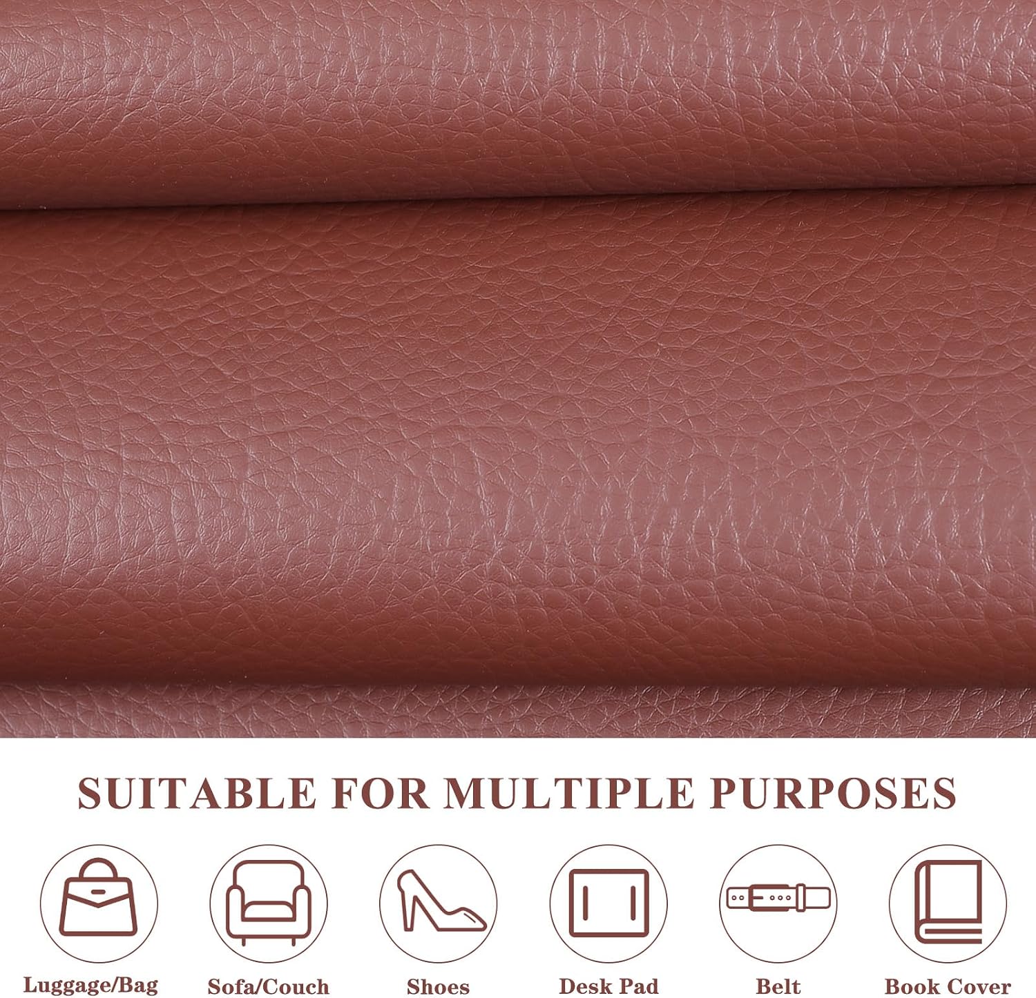 Detalle de Konelia Faux Leather02 Upholstery Fabric, 0.7 mm Pebbled PU, Chocolate Brown, 55 x 180 in
