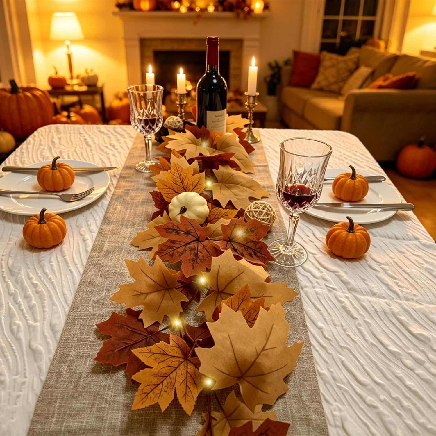 Detalle 1 de Cherica JH012-Brown-2 Fall Garland with Lights, 12-Foot Brown Maple Leaves
