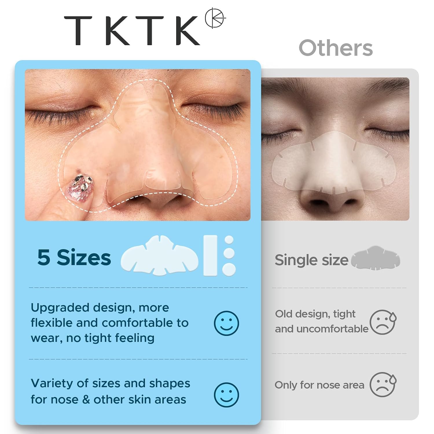 Detalle 1 de TKTK Hydrocolloid Pimple Patches, XL Nose Strips, 5 Sizes, 112 Count