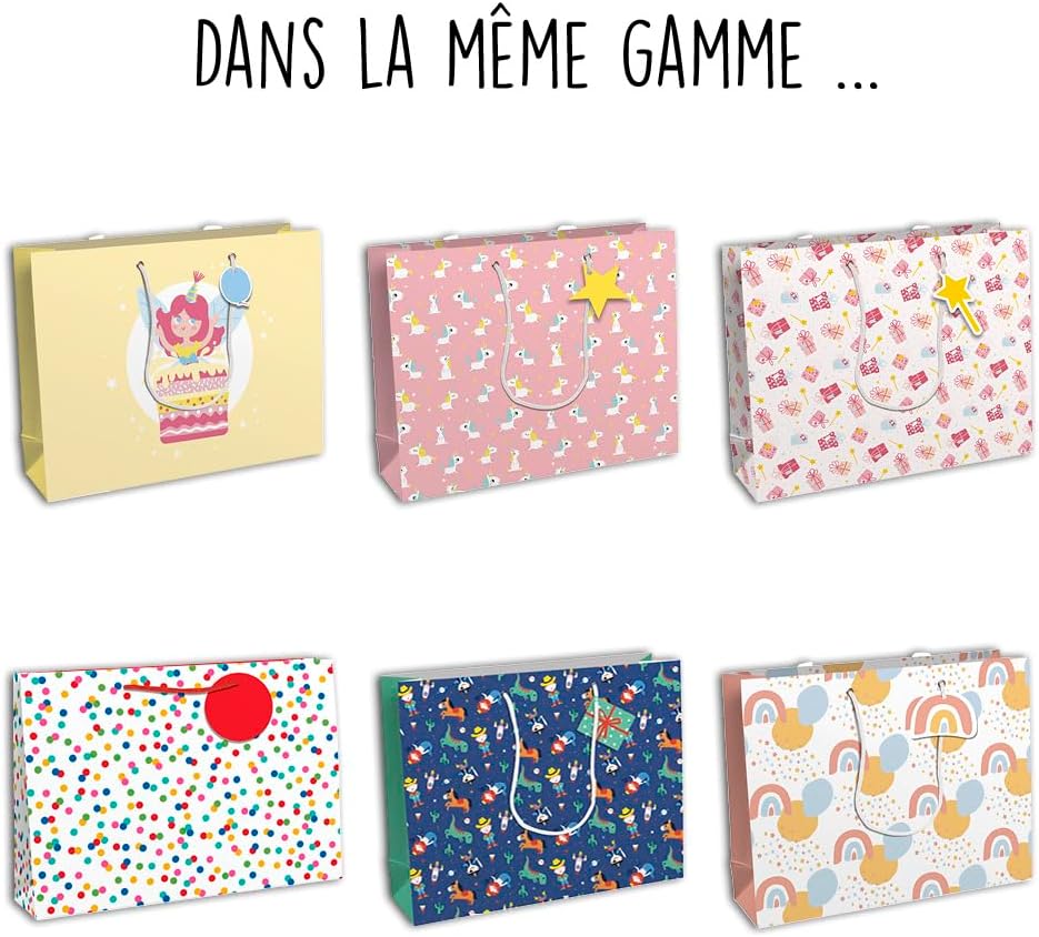 Detalle 2 de Eurowrap 28788-6C – Lot de 6 sacs cadeaux anniversaire, grands formats 37,3 x 11,8 x 27,5 cm – Sirènes et Licornes