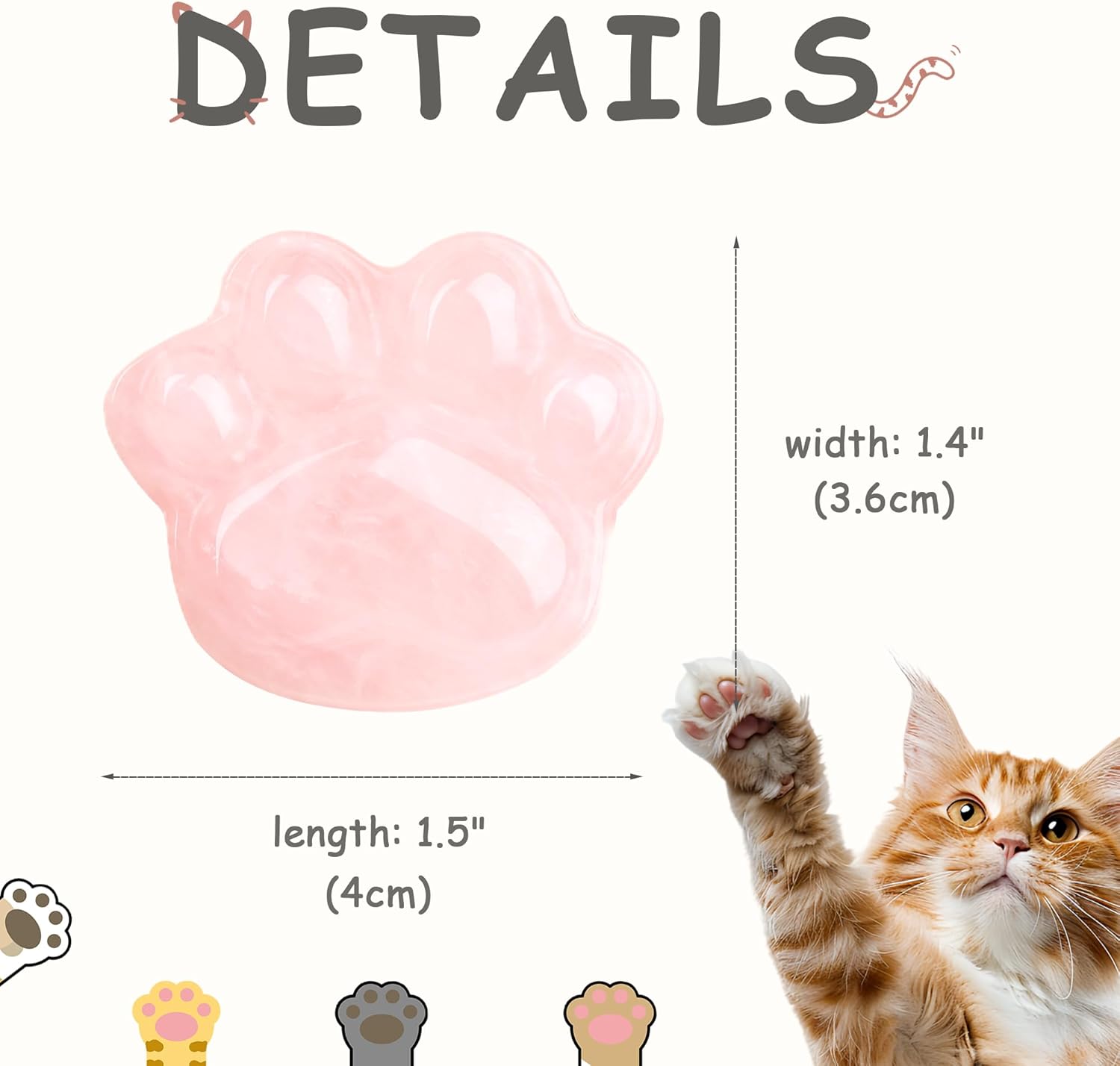 Thumbnail 3 de MAIBAOTA Pink Cat Paw Rose Quartz Worry Stone