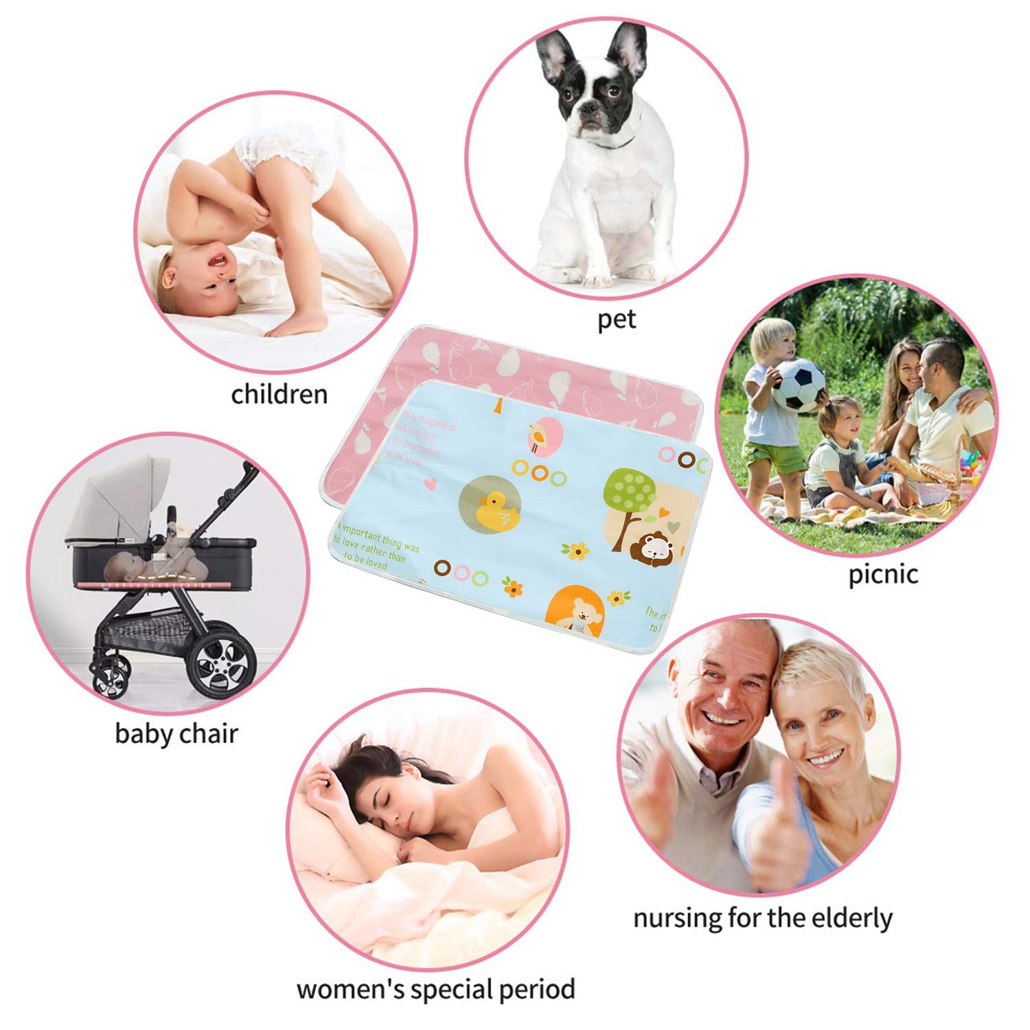 Detalle 2 de 2er-Pack Baby-Wickelunterlagen 50x70 cm, waschbar, wasserdicht und atmungsaktiv – wiederverwendbare Wickelauflagen