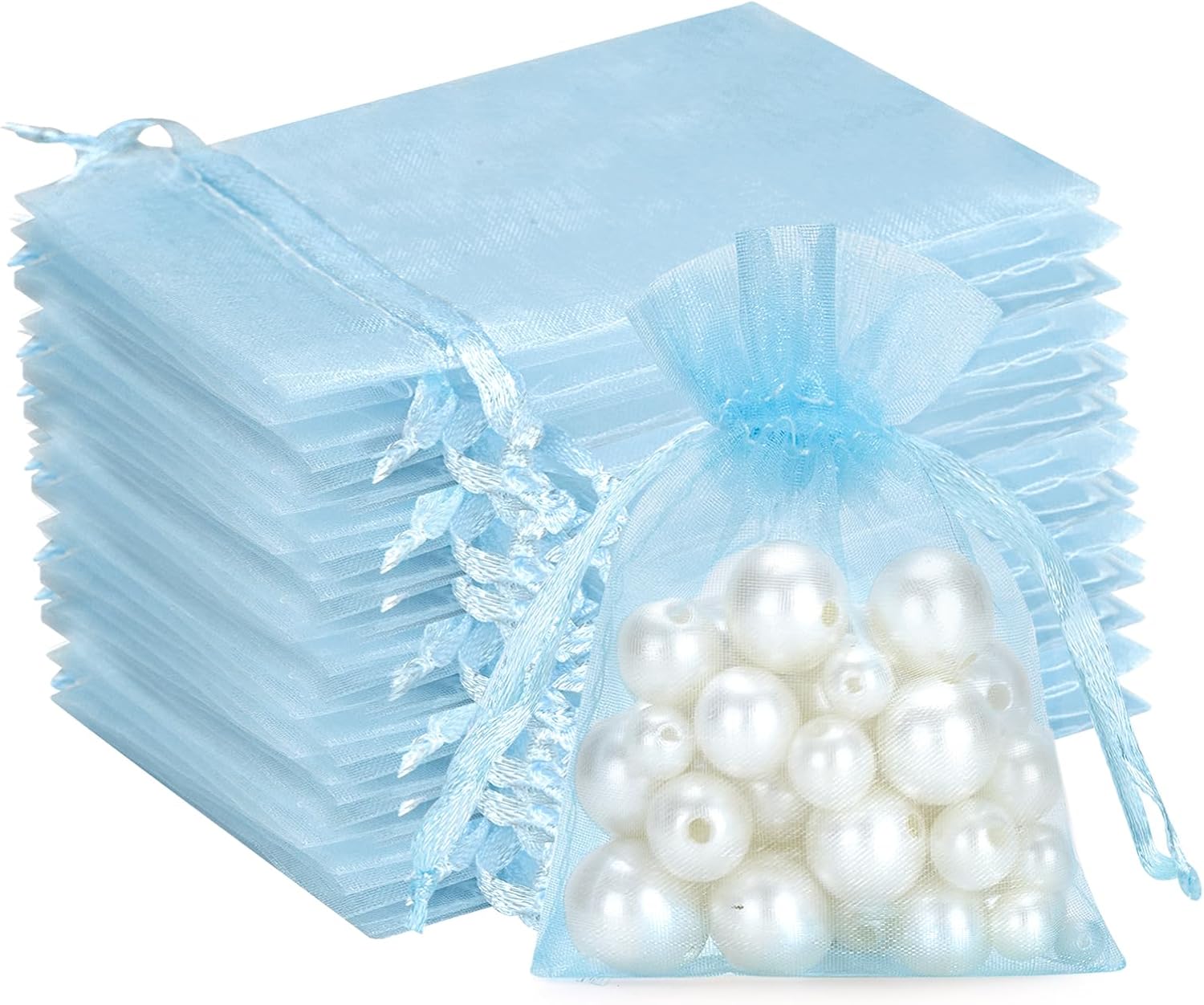 Detalle de G2PLUS Lake Blue Organza Gift Bags (13x18 cm) – Clear Mesh Pouches, 100 Pack