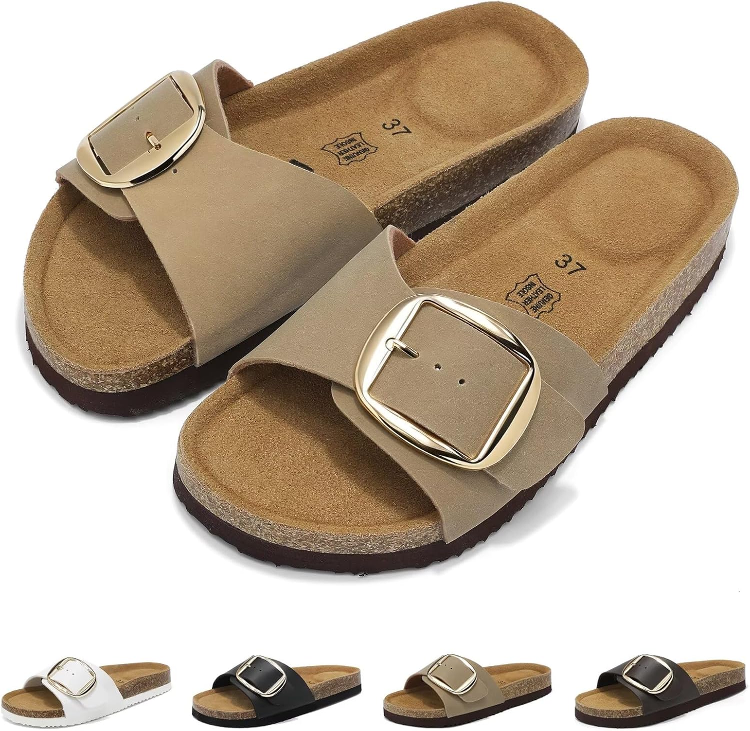 Thumbnail 6 de Wizshoe Pantoletten Damen Leder mit Verstellbarer Schnalle – Memory-Foam Komfort, Arch Support und rutschfeste Sohle