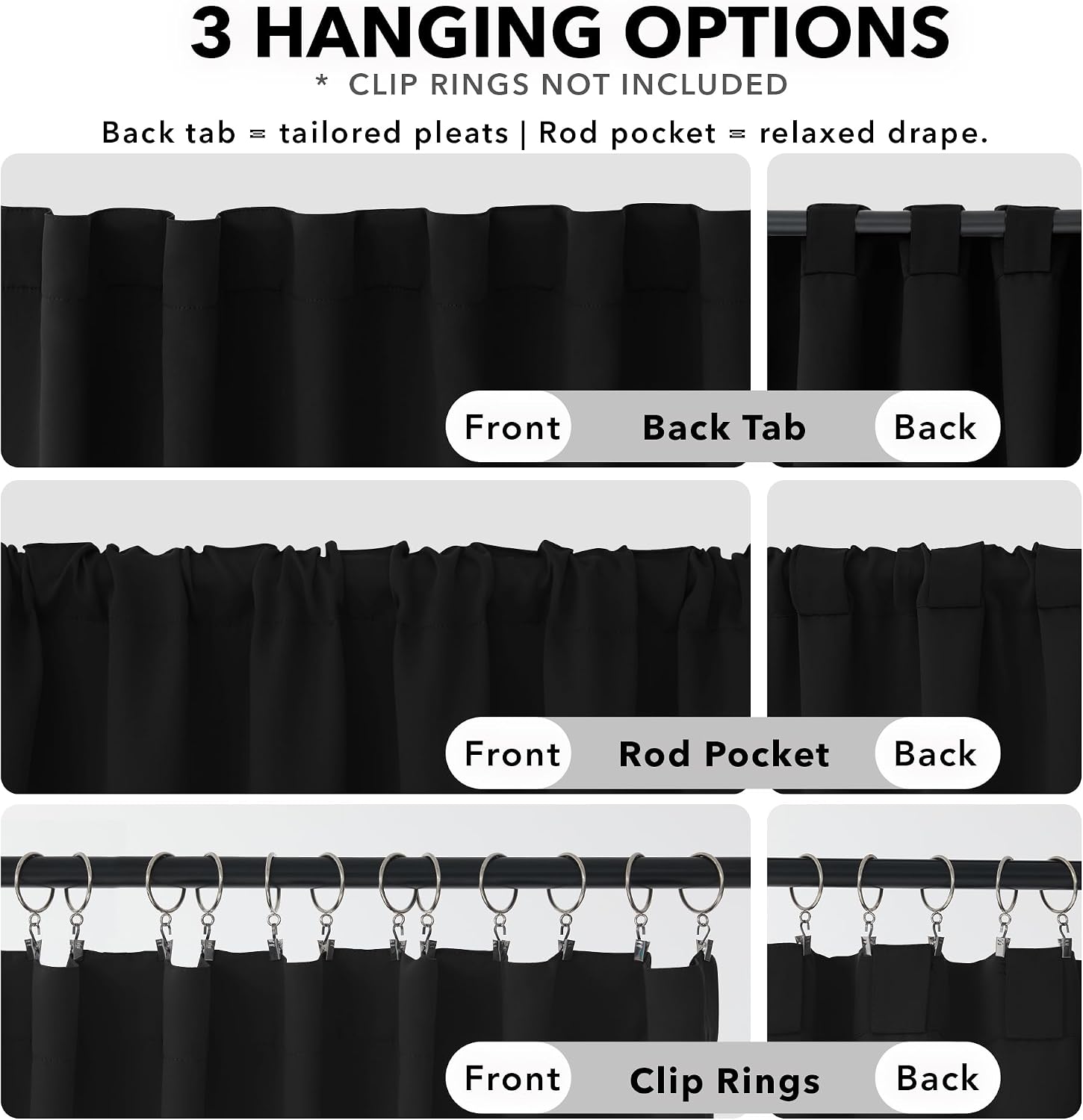 Thumbnail 1 de Deconovo 2 Blackout Curtains, Black, 2 Panels, 42 x 72 Inch