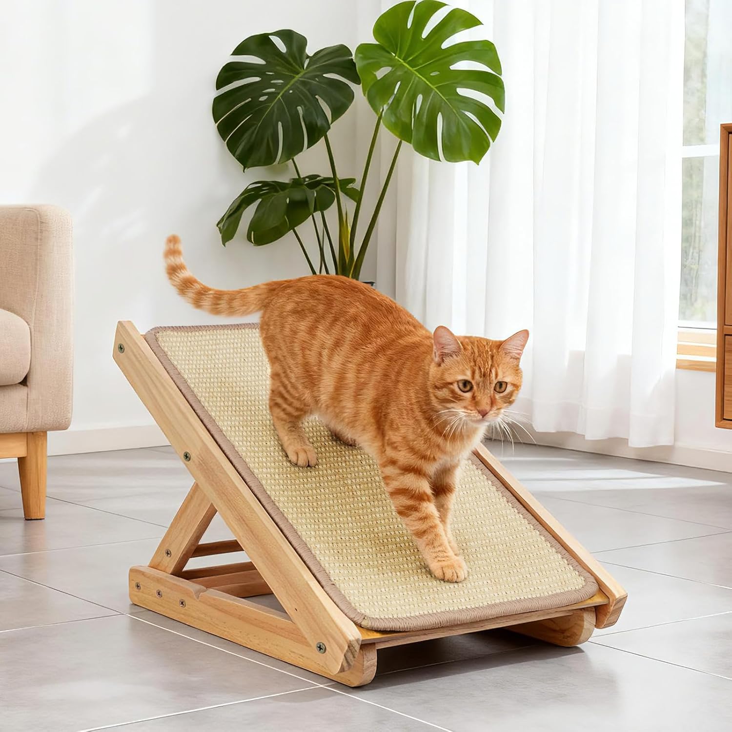 Thumbnail 6 de Kratzbrett Katze – Verstellbares und faltbares Kratzmöbel aus Massivholz (50x28,5 cm) für Möbelschutz