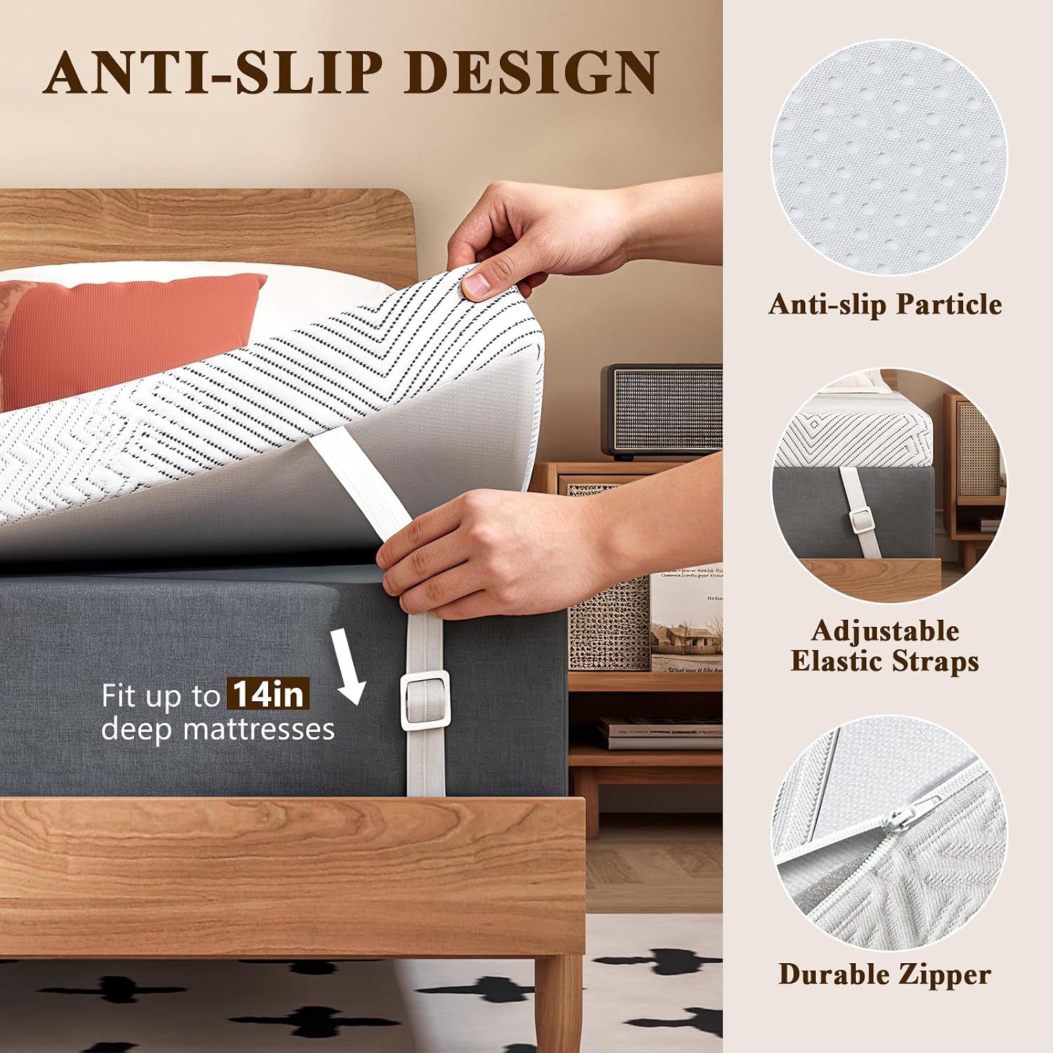 Detalle de Mattress Topper Double Bed 10cm Memory Foam with Anti-Slip Cover (135x190 cm)