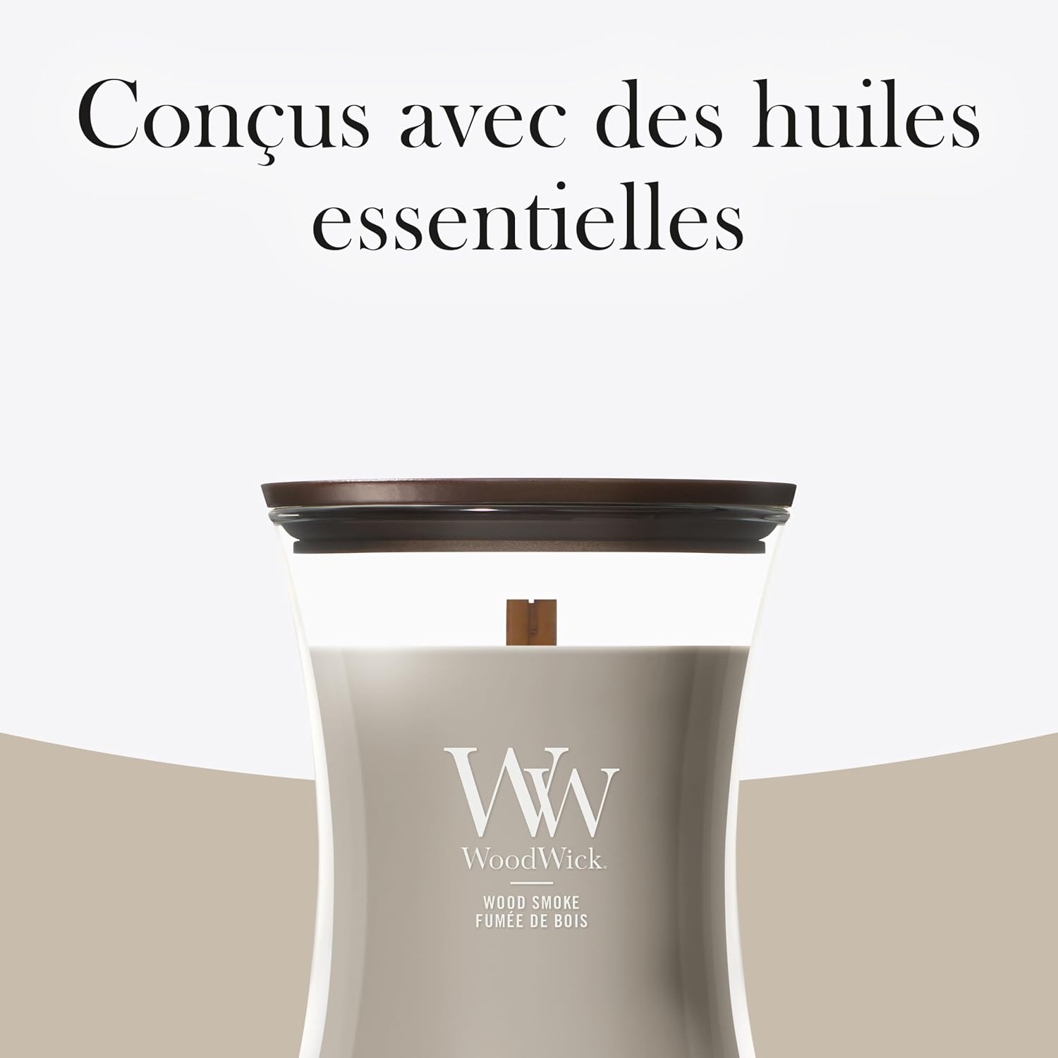 Detalle de WoodWick Bougie parfumée — Bougie sablier moyenne Feu de bois
