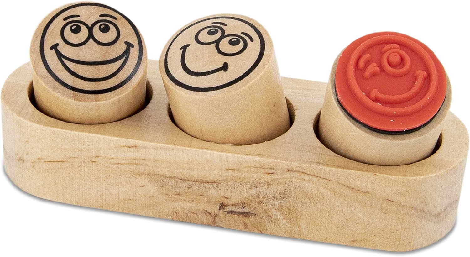 Detalle 2 de TRENDHAUS 952509 lärarstämpelset i trä med smileymotiv, 3 stämplar