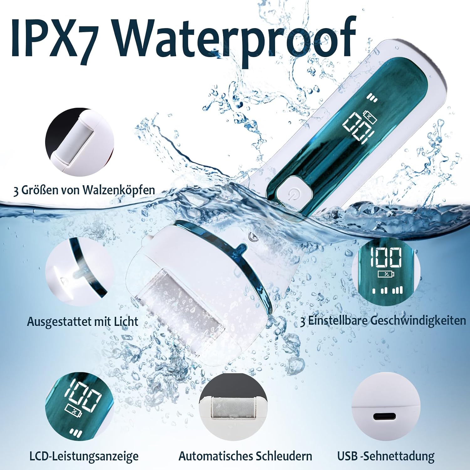 Detalle de Rapeuse Piedi Elettrici 16 in 1: kit professionale per pedicure con 3 rotoli, ricaricabile e impermeabile