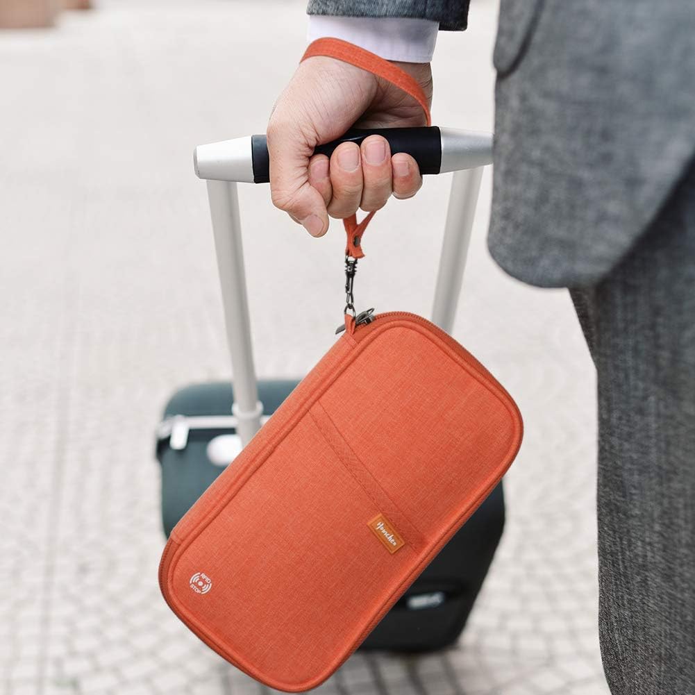 Detalle de homchen RFID Blocking Travel Passport Wallet Holder – Orange