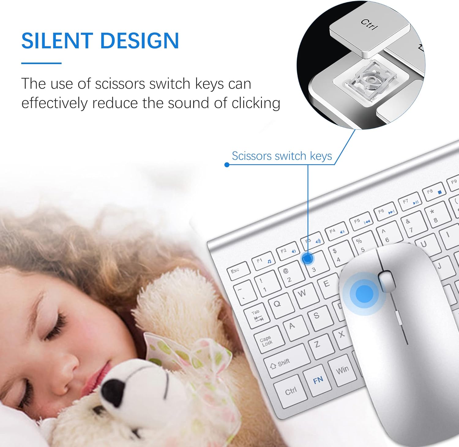 Thumbnail 1 de TopMate 2.4G Wireless Keyboard and Mouse Ultra Slim Combo (USB, silent keys, 2400DPI) – Silver White