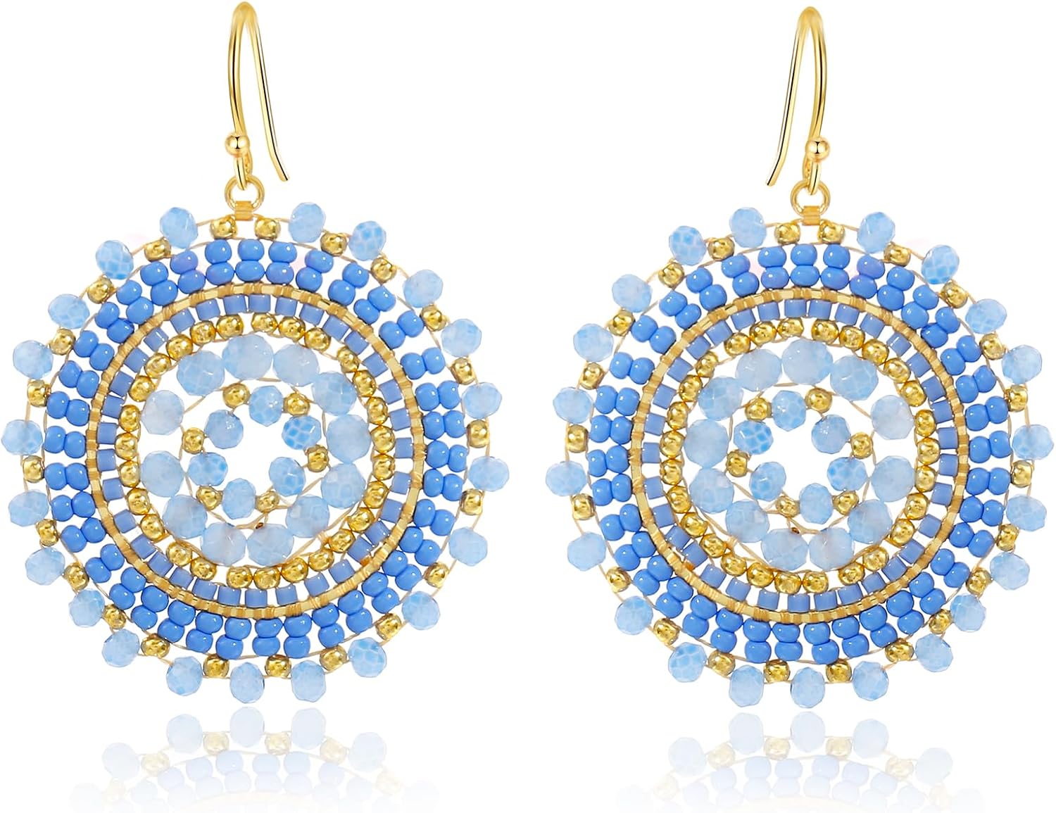 Detalle de Elegance 11 designs Perlenohrringe für Damen (boho, 5 cm) mit Kristallen – Statement für Sommer & Strand
