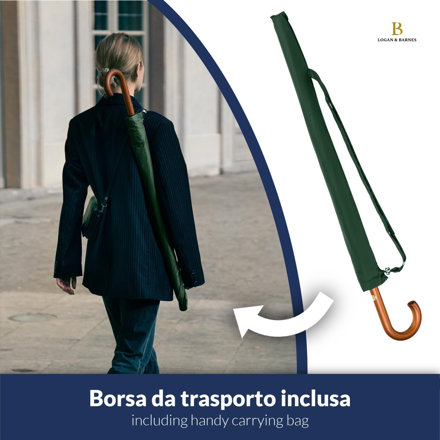 Thumbnail 2 de LOGAN & BARNES Ombrello antivento EDINBURGH Ø120 cm – XXL con impugnatura in legno e puntale in gomma