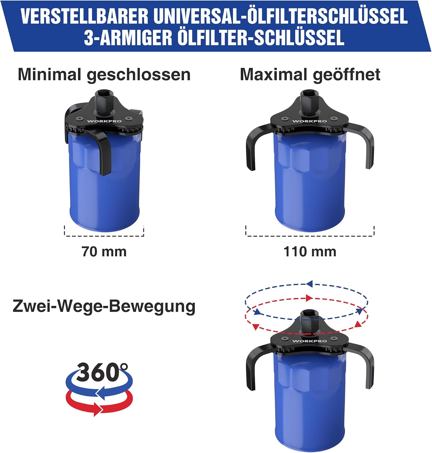 Thumbnail 2 de WORKPRO Ölfilterschlüssel 3-Armig 70–110mm