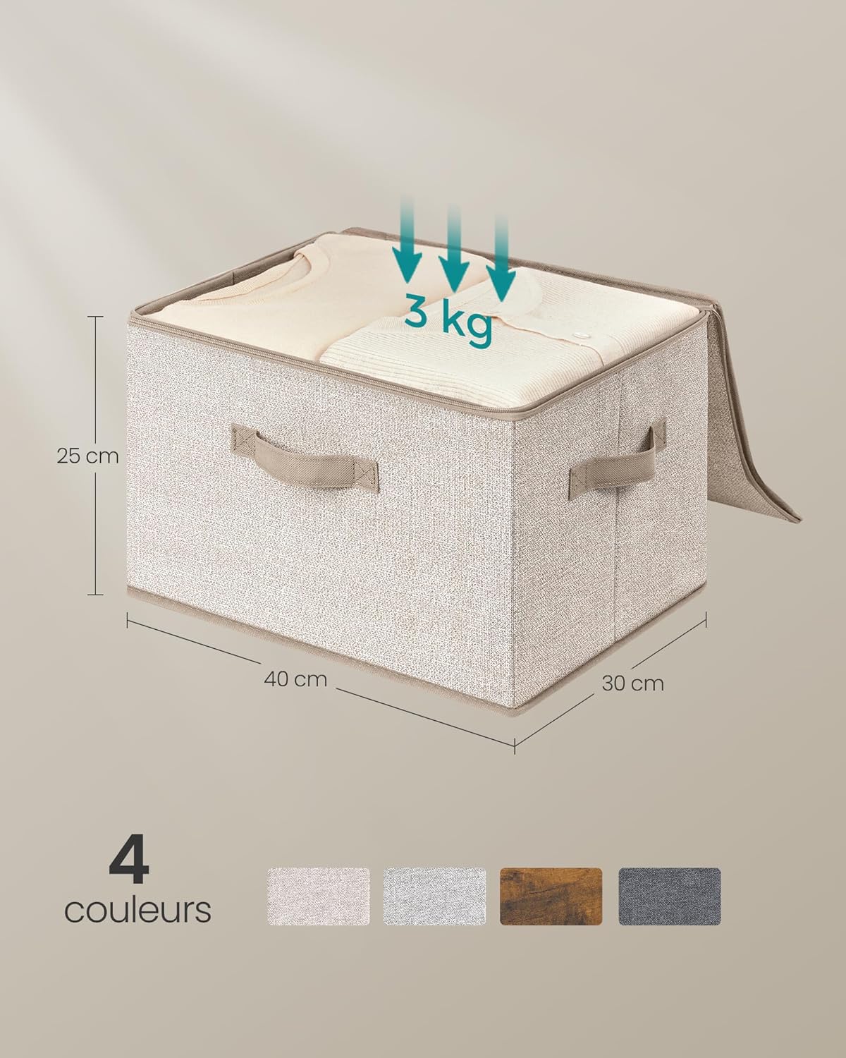Thumbnail 4 de SONGMICS Boîte de Rangement pliable avec couvercle et poignées – Lot de 6 40 x 30 x 25 cm, Beige sable