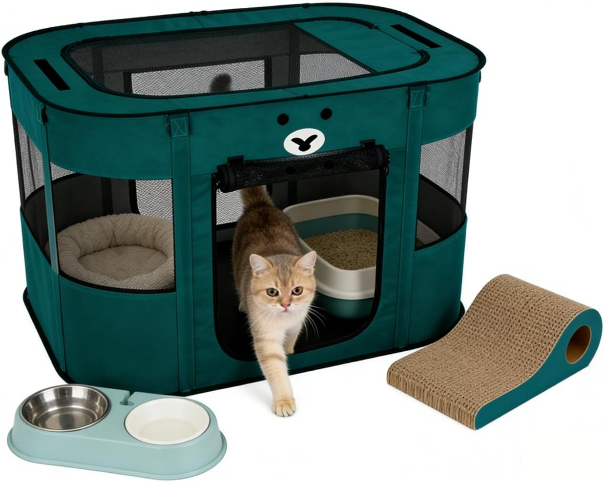 Detalle 2 de Floving Tragbares Hundehaus: Rechteckiger Haustierzaun 70x55x45 cm – faltbar und wetterfest