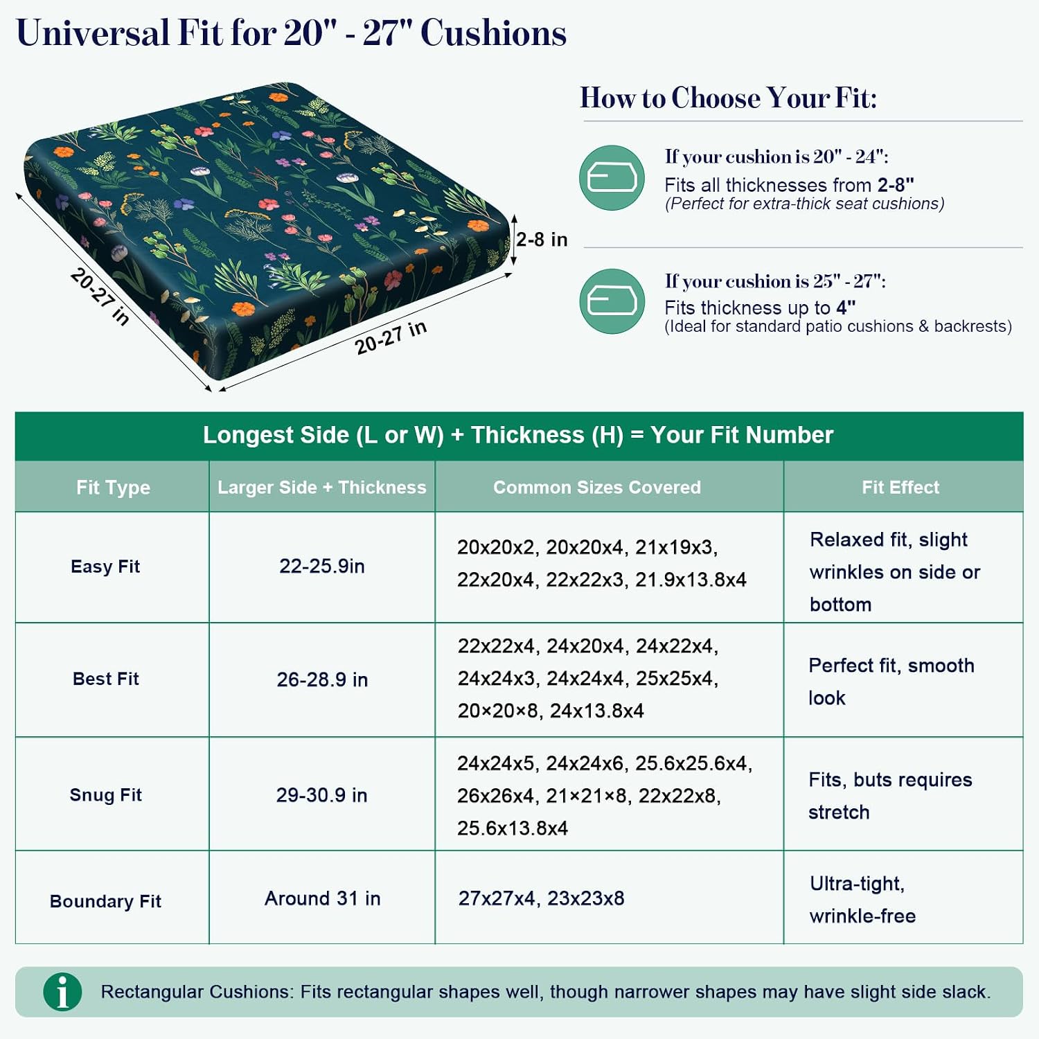 Detalle de pickyNproud XZFBW000610-M-FBA Patio Cushion Covers, 8-Pack, Green Floral Stretch