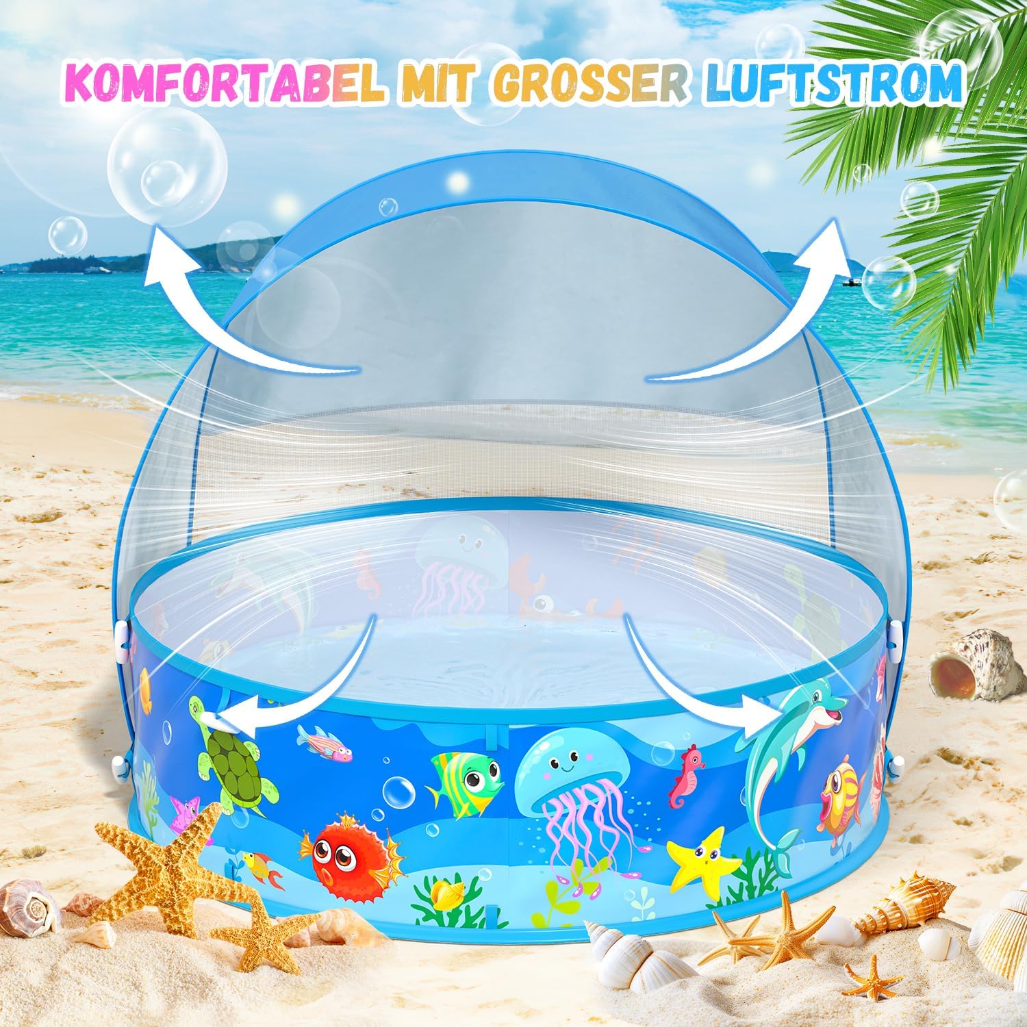 Thumbnail 3 de Baby Planschbecken mit Dach – 4-in-1 Pop-Up Strandmuschel für sicheren Wasserspaß und Sonnenschutz