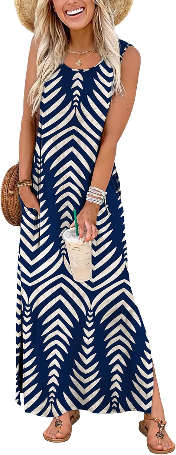 Detalle de WIHOLL Maxi Dress Summer Dresses 2026 — Beach Vacation Sleeveless Sundress with Pockets (S-3XL)
